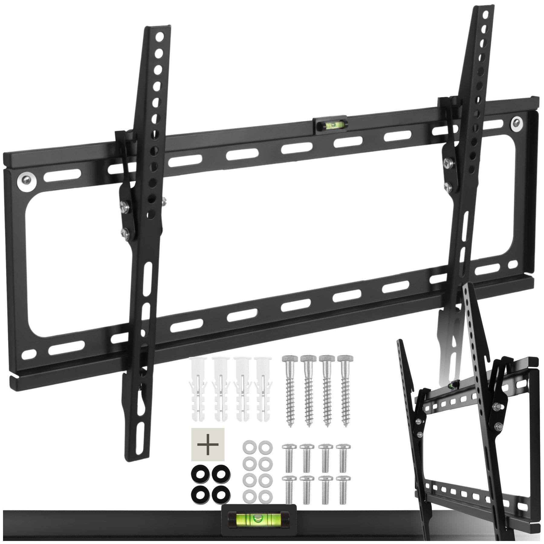 tectake TV-Wandhalterung Fernseherhalterung für 32-100 Zoll (81-254 cm), max. VESA 600 x 400, (bis 100 Zoll, für Flachbildfernseher, bis 70 kg, neigbar und stufenlos breitenverstellbar, flacher Wandabstand)