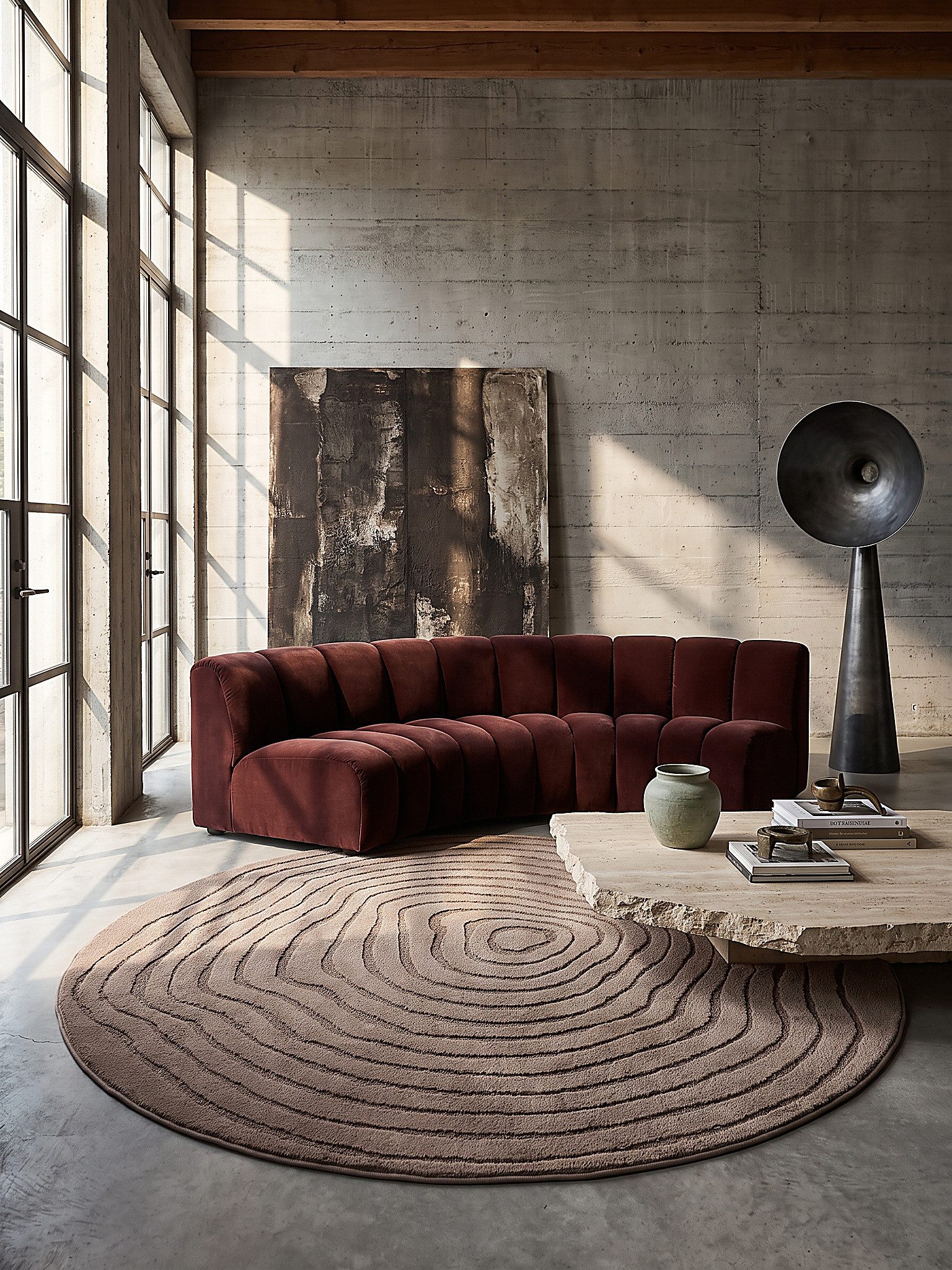 KADIMA DESIGN Teppich CETINA Teppich rund Braun 160×160 Gestreift Polypropylen-Polyester, Rund, Höhe: 16 mm, OEKO-TEX STeP-Produktion, Strapazierfähig, Pflegeleicht, Farbecht