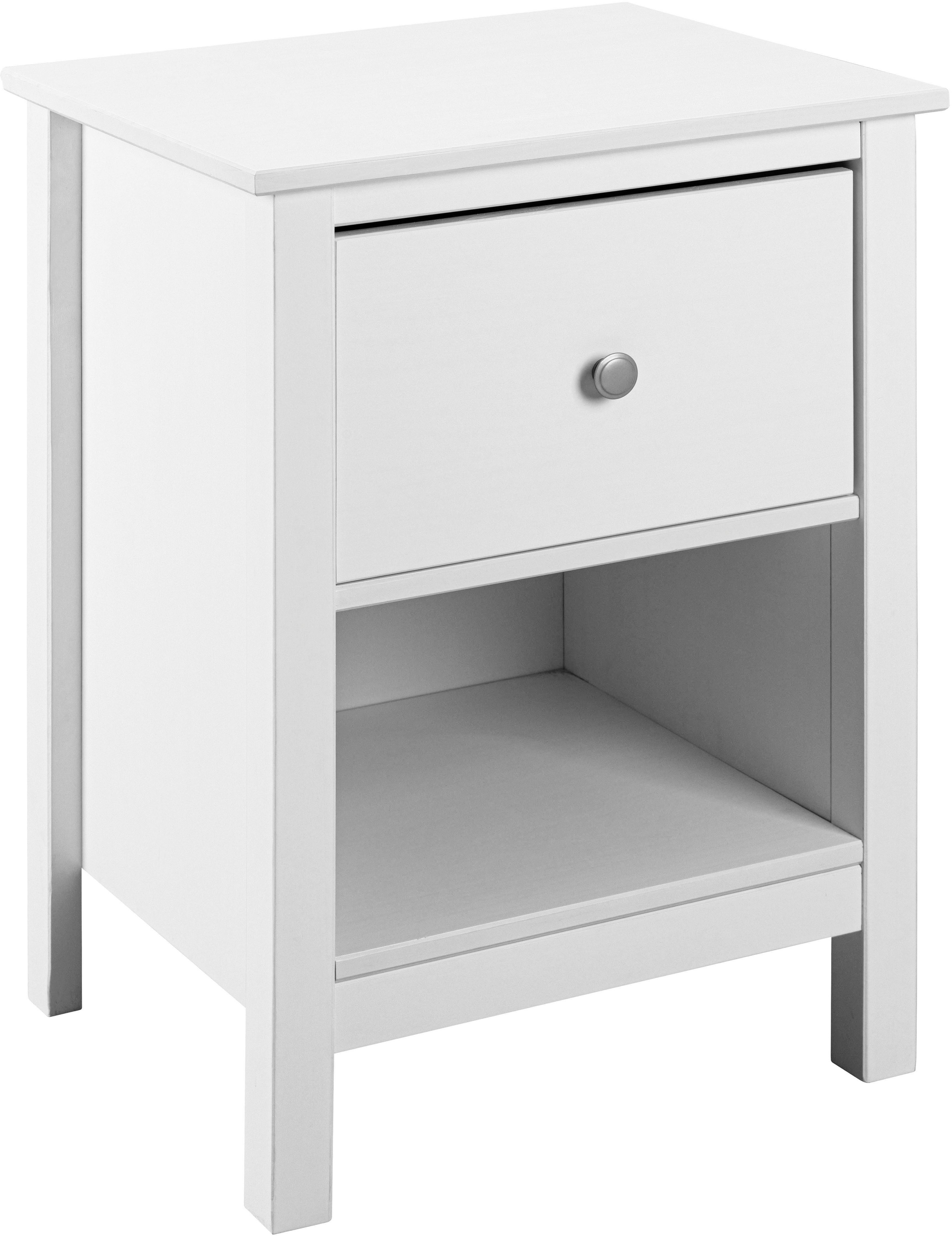 Inter Link Nachtkommode Pinora, Kiefer Massivholz, Weiss, 1 Schublade, 47 x 39,5 x 66 cm (1 St), Nachttisch im modernem Skandi Look, offenes Fach
