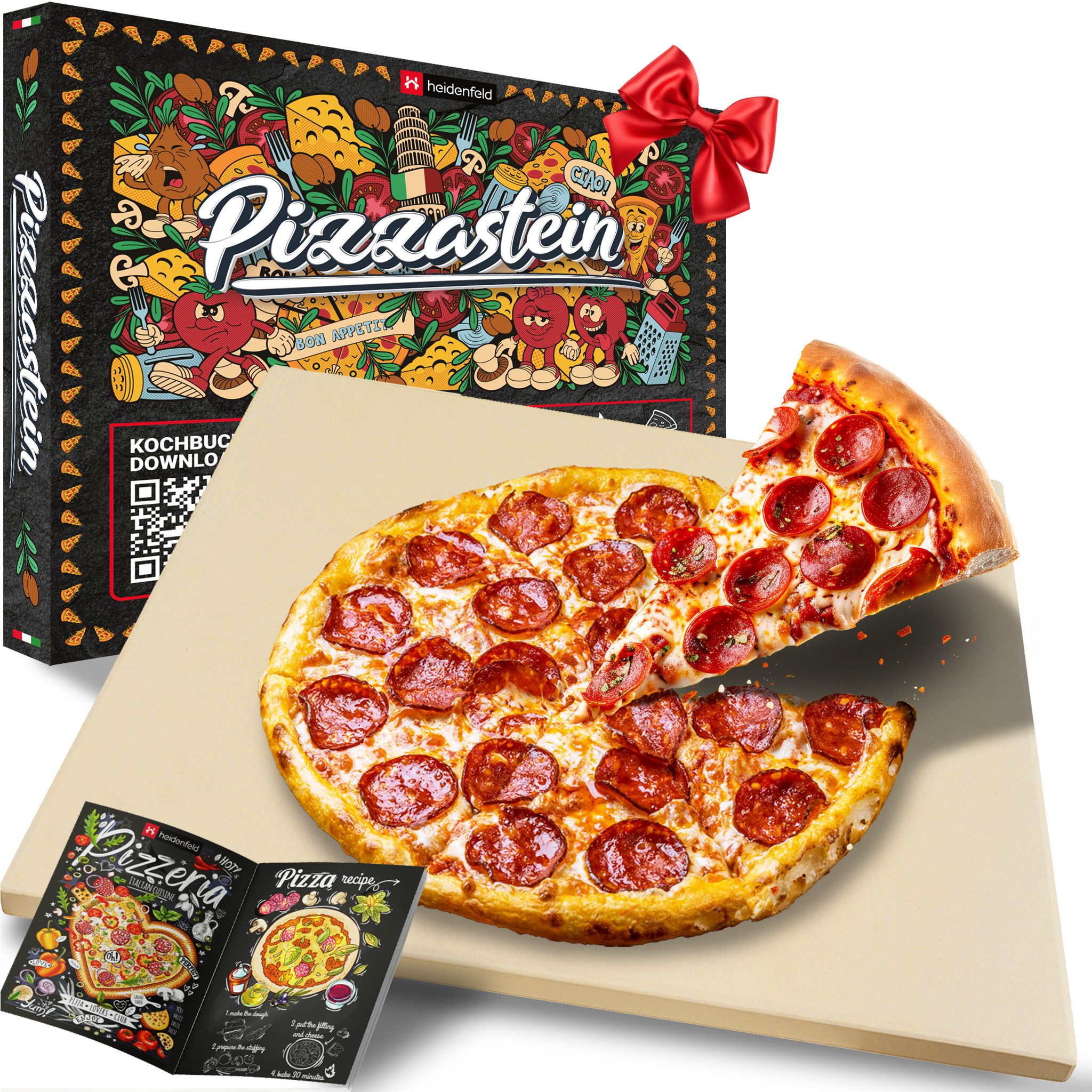Heidenfeld Pizzastein für Backofen 38 x 30 x 1,5 cm - Deutsche Qualitätsmarke, Cordierit, (rechteckig, 1-St., rechteckig Pizzastein für Grill), Cordierit - Gasgrill - Steinplatte