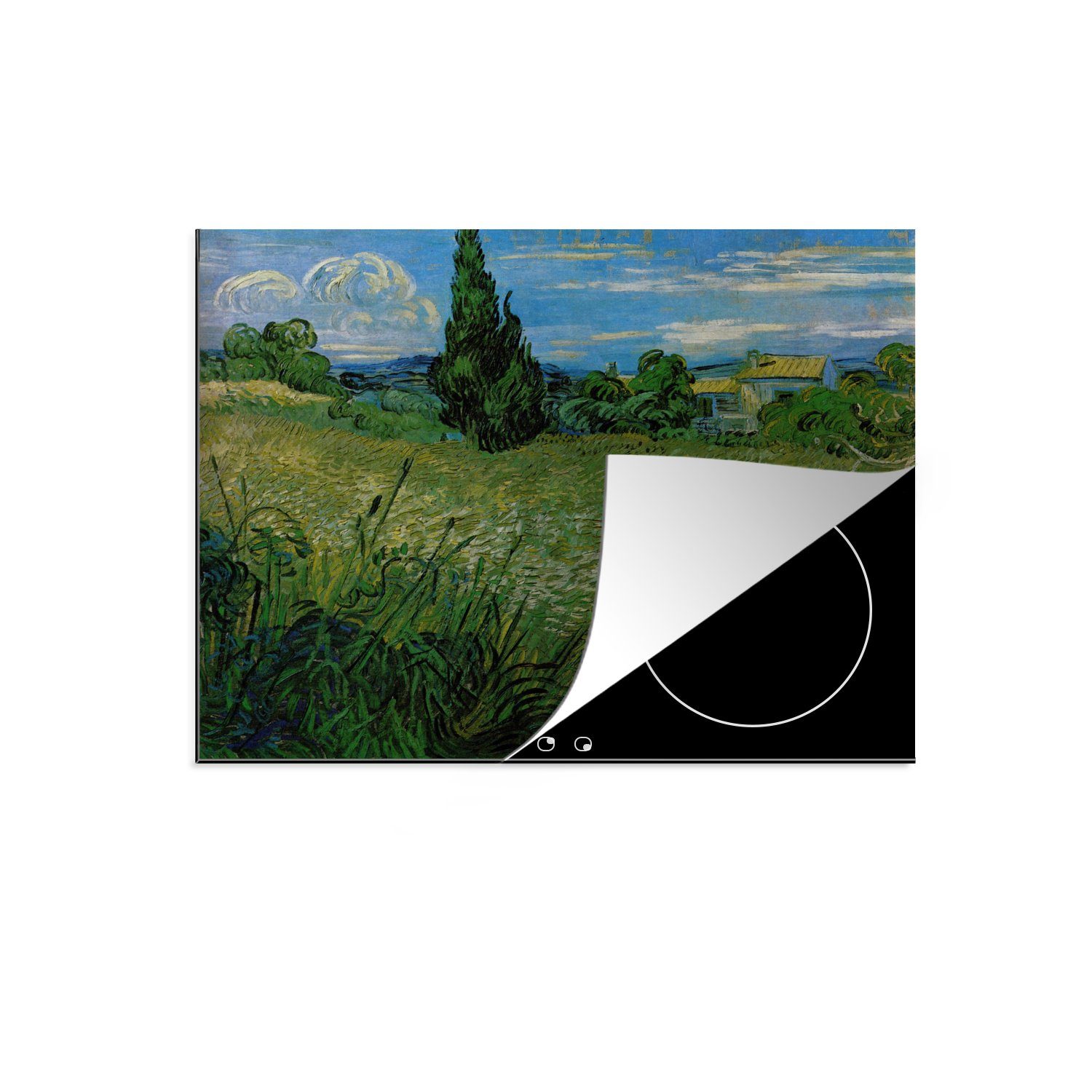 MuchoWow Herdblende-/Abdeckplatte Grünes Kornfeld für Induktionsmatte küche, Zypressen Vincent Vinyl, van Ceranfeldabdeckung die - tlg), cm, (1 mit Gogh, 59x52
