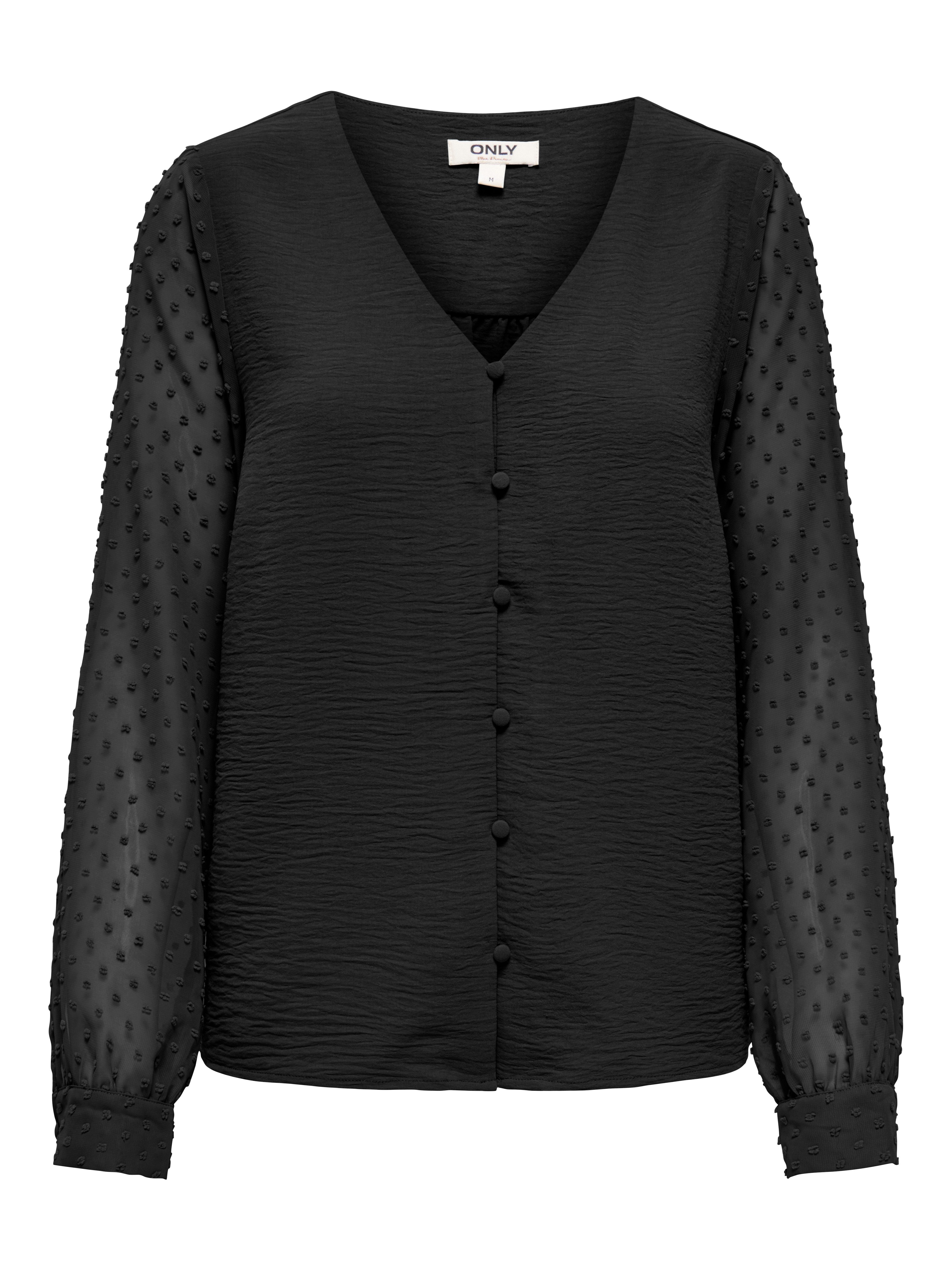 ONLY Langarmbluse ONLRHODES METTE L/S DOBBY VNECK TOP WVN Kunstfaser, regular fit, V-Ausschnitt