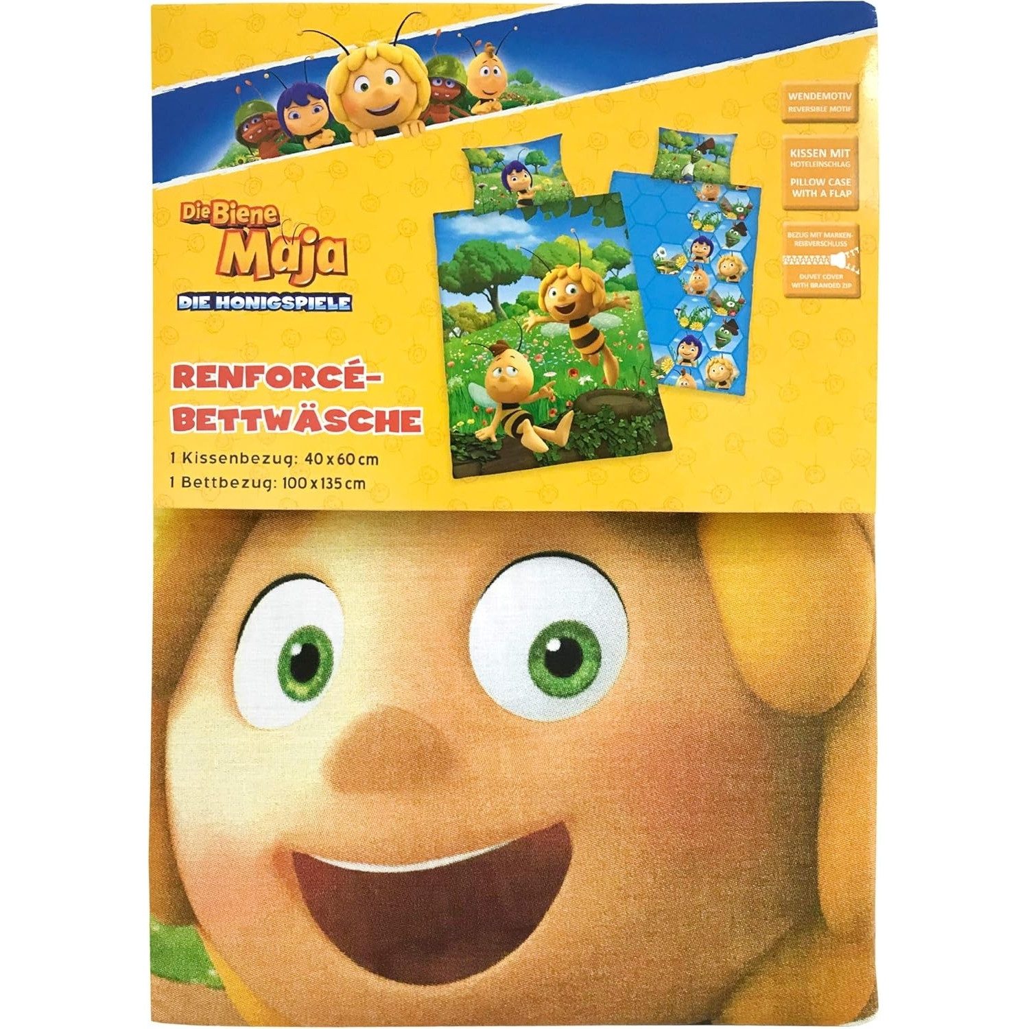 Herding Kinderbettwäsche BIENE MAJA Bettwäsche-Set Kleinkinder Wendebettwäsche Decke 100x135c, Renforcé, 2 teilig, 100% Baumwolle – Bild 4 von 5