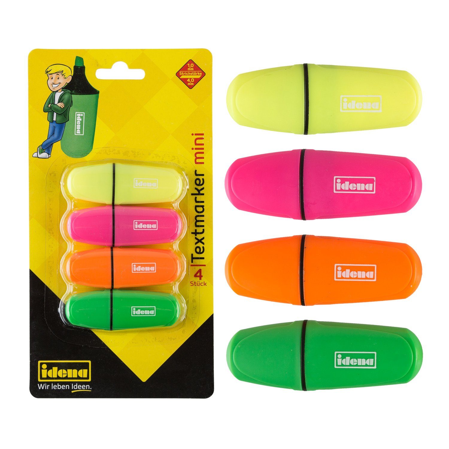 Marker Idena Textmarker 1-4mm Mini leuchtende Farben gelb pink orange grün 4