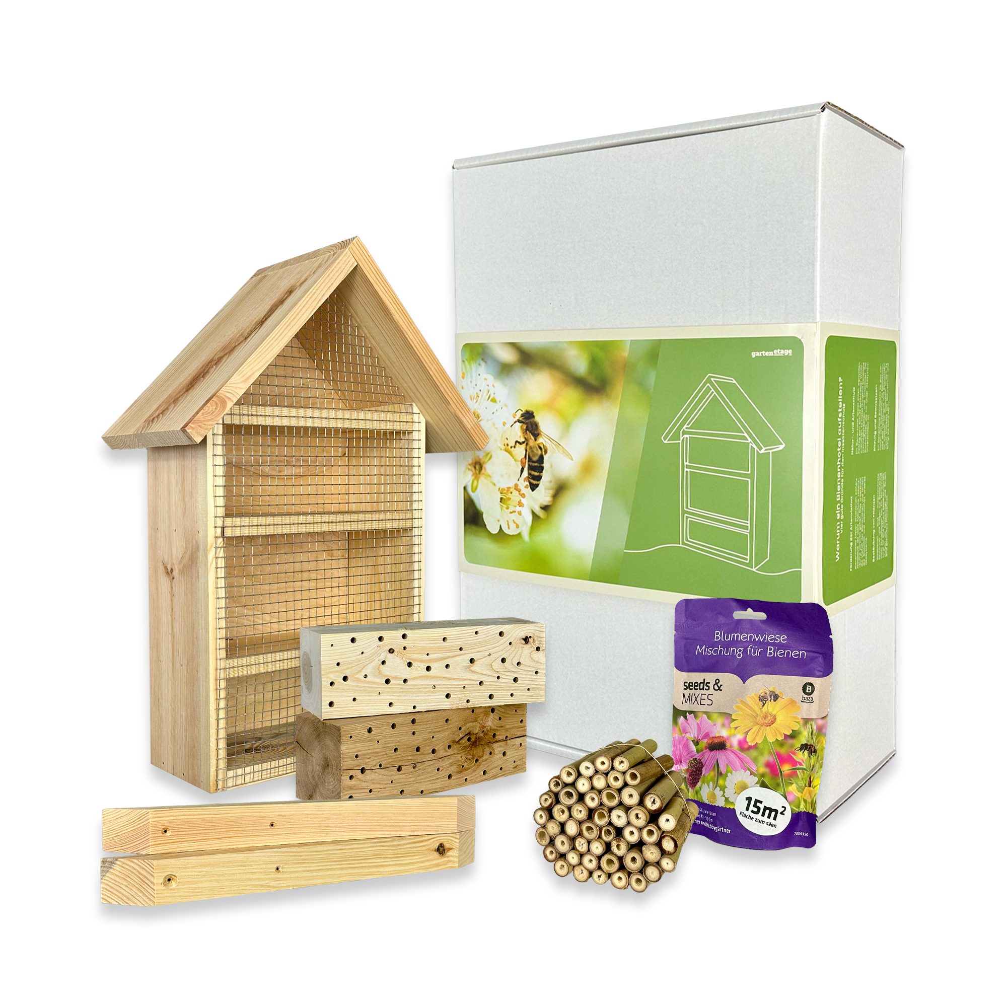 Insektenhotel DIY Bienenhotel Geschenkset – Bienenparadies aus Bambus & Vollholz