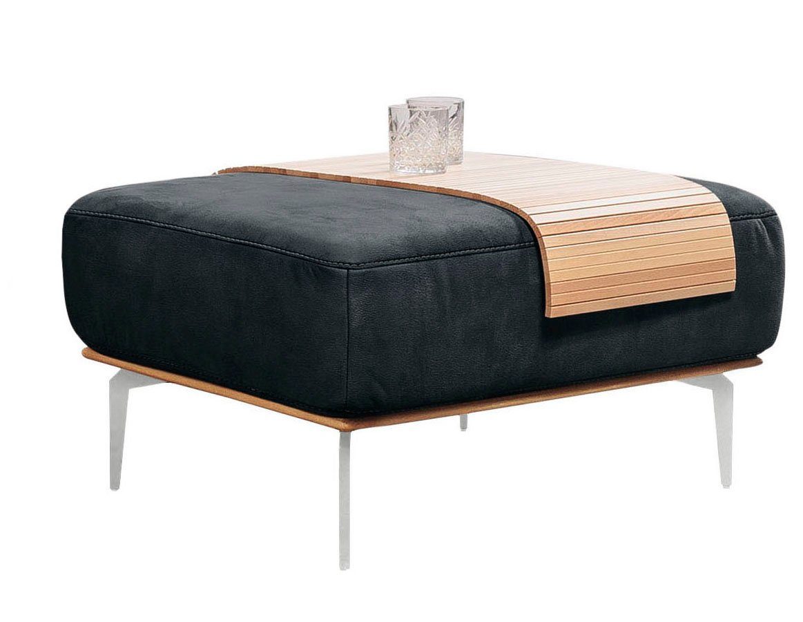 W.SCHILLIG Polsterhocker run, mit elegantem Holzsockel, Füße in Chrom glänzend, Breite 75 cm