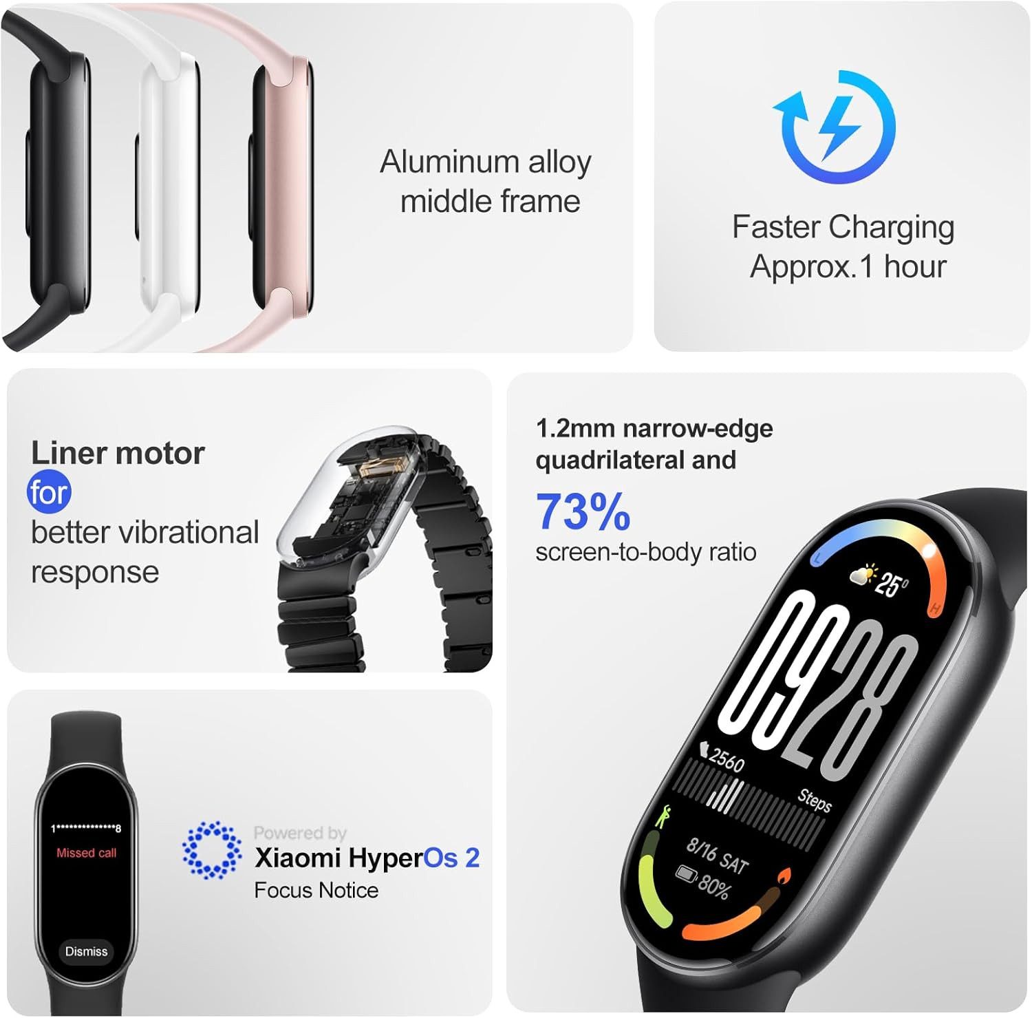 Xiaomi mi band 10 Smartwatch (4,3 cm, android ios), AMOLED Fitness Band with Sleep Monitor and 150+ Sports Modes