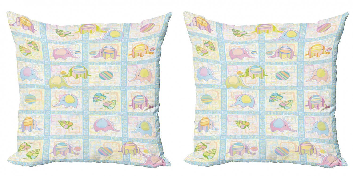 Accent Elefanten (2 Kindergarten Lustige Abakuhaus Stück), Digitaldruck, Kissenbezüge Doppelseitiger Zeichnung Modern