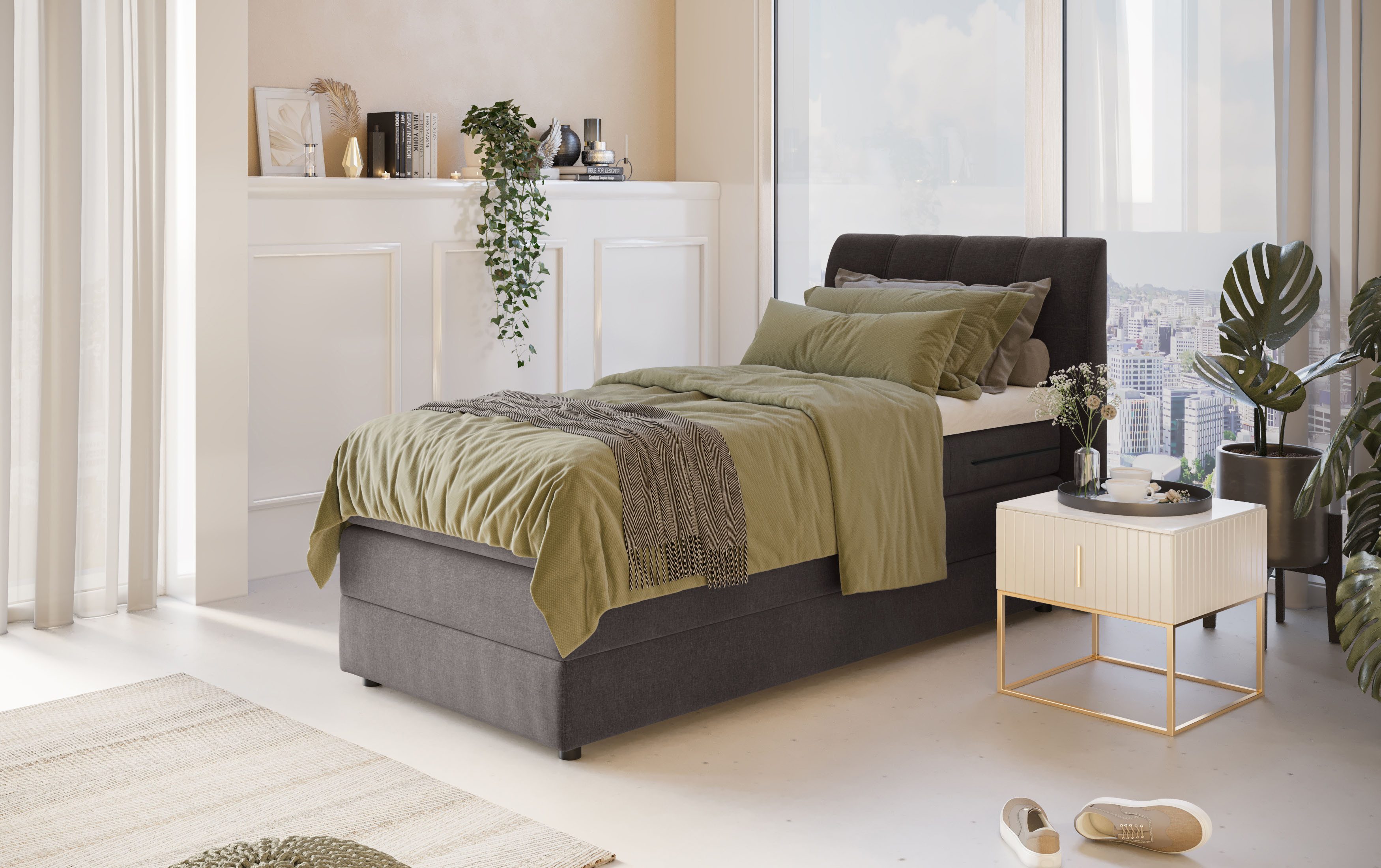Home affaire Boxspringbett Finja, besonders komfortable Liegehöhe, mit praktischem Bettkasten