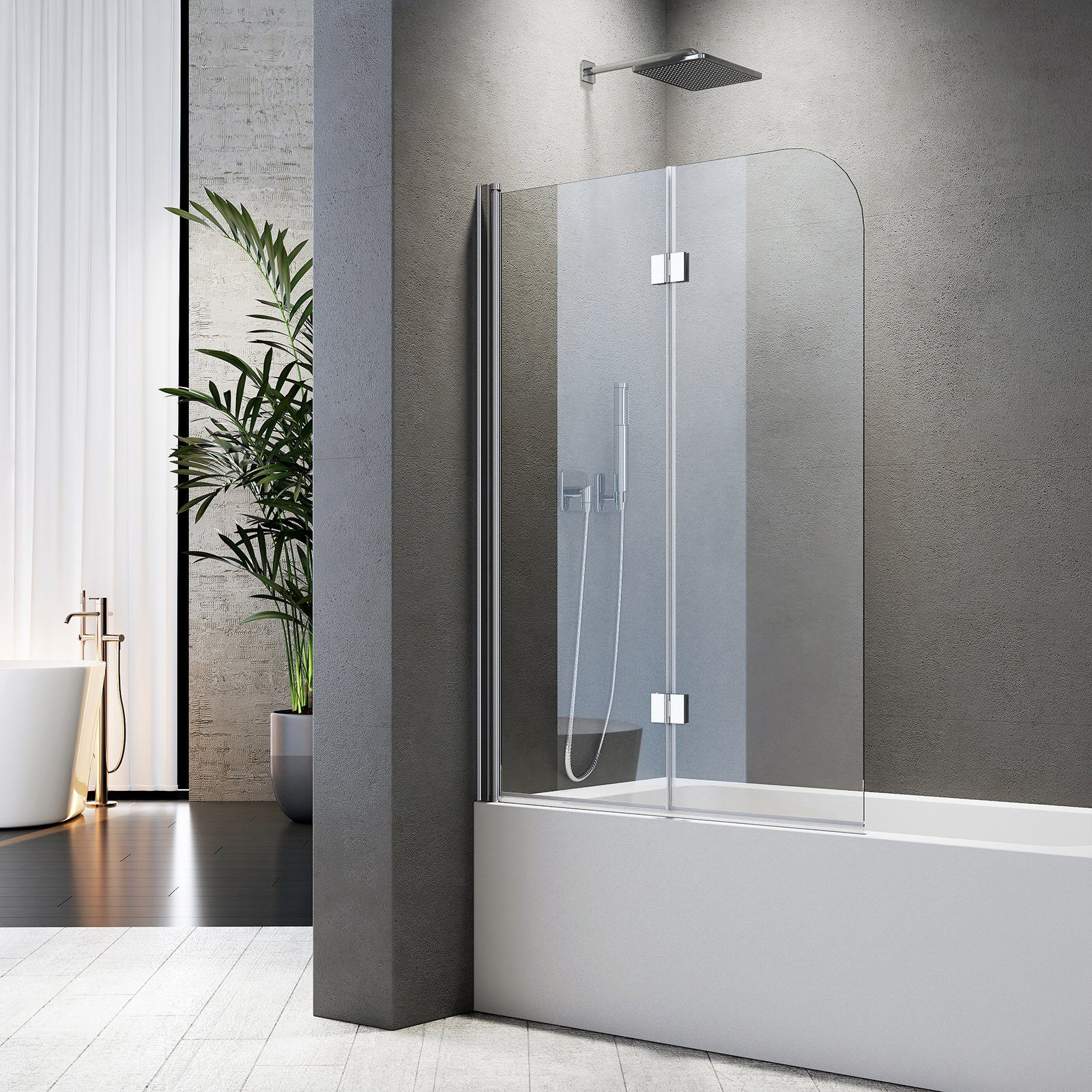 Boromal Badewannenfaltwand Badewannenaufsatz 2-teilig Duschwand Faltbar für Dusche 6 mm ESG 140H, Einscheibensicherheitsglas, Beidseitige Nanobeschichtung