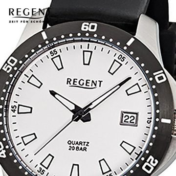 Regent Quarzuhr Regent Herren-Armbanduhr schwarz Analog, (Analoguhr), Herren Armbanduhr rund, groß (ca. 41mm), Kunststoffarmband