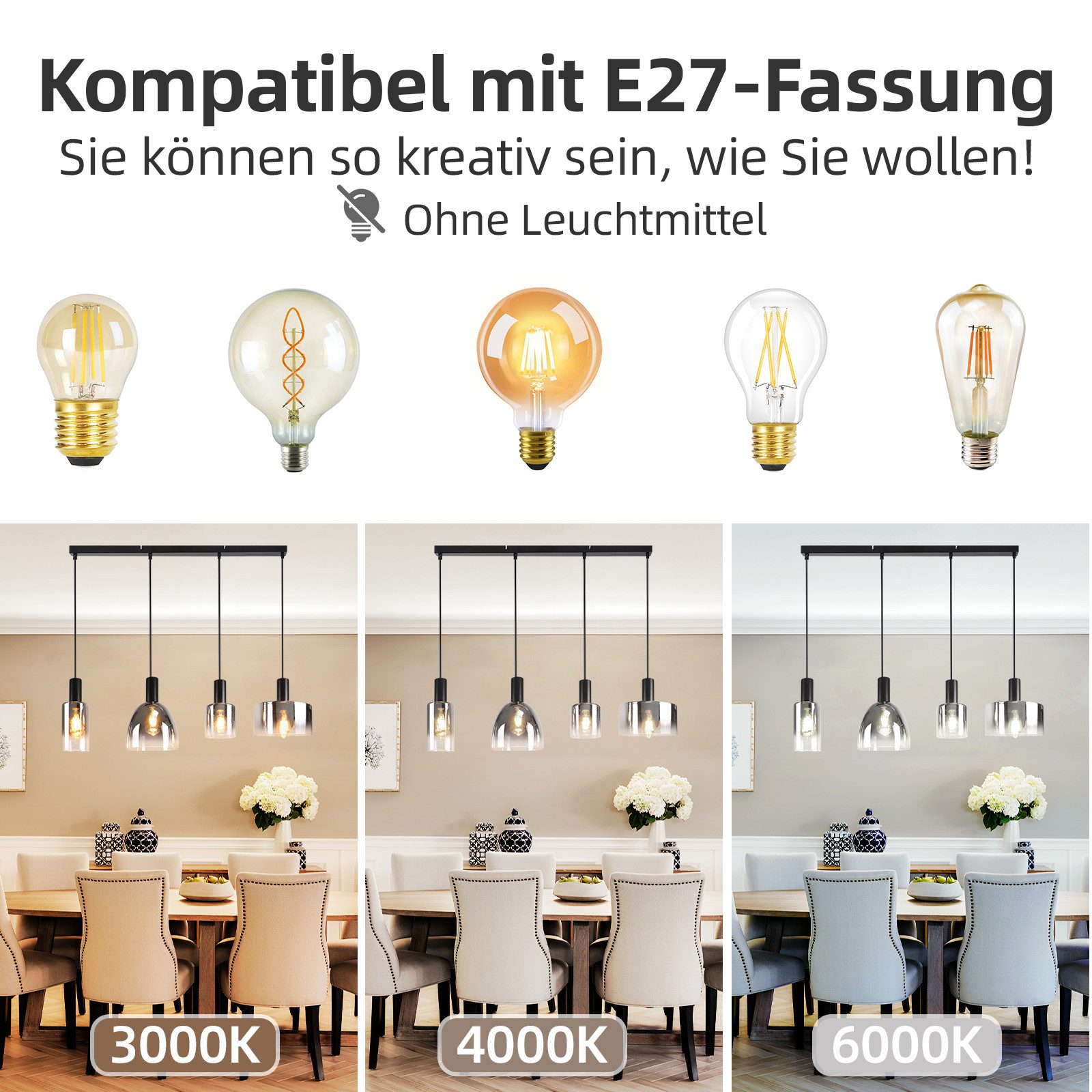 ZMH Pendelleuchte Esszimmer 3/4 Flammig E27 günstig online kaufen