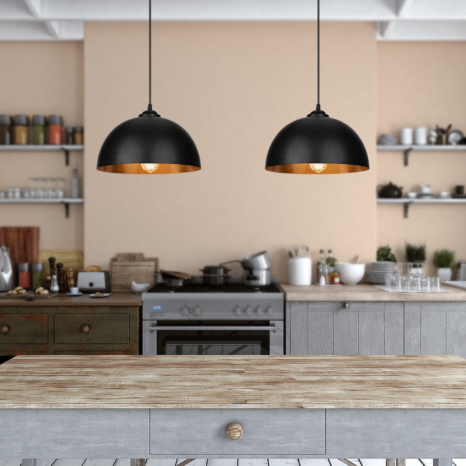 Clanmacy Pendelleuchte 2x Pendelleuchte Lampenschirm Hängelampe aus Metall, ohne Leuchtmittel