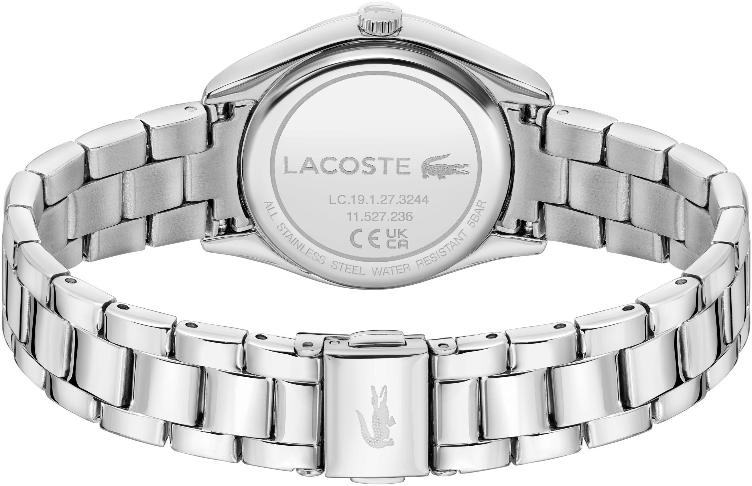 Lacoste Quarzuhr LACOSTE PARISIENNE 2001423, Armbanduhr, Damenuhr, Edelstahlarmband, analog, Glassteine