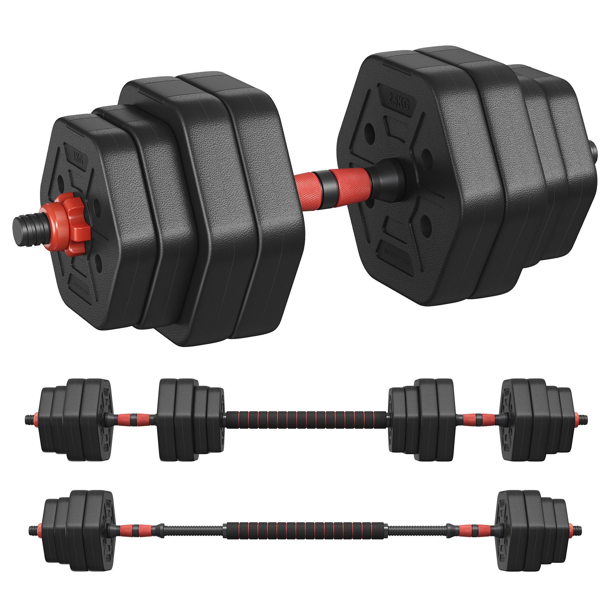SONGMICS Hantel-Set Hanteln mit Verbindungsstange, Hexagon, Kurzhantelset, für Workout, Fitnesstraining, Gewichtheben für Zuhause, Fitnessstudio
