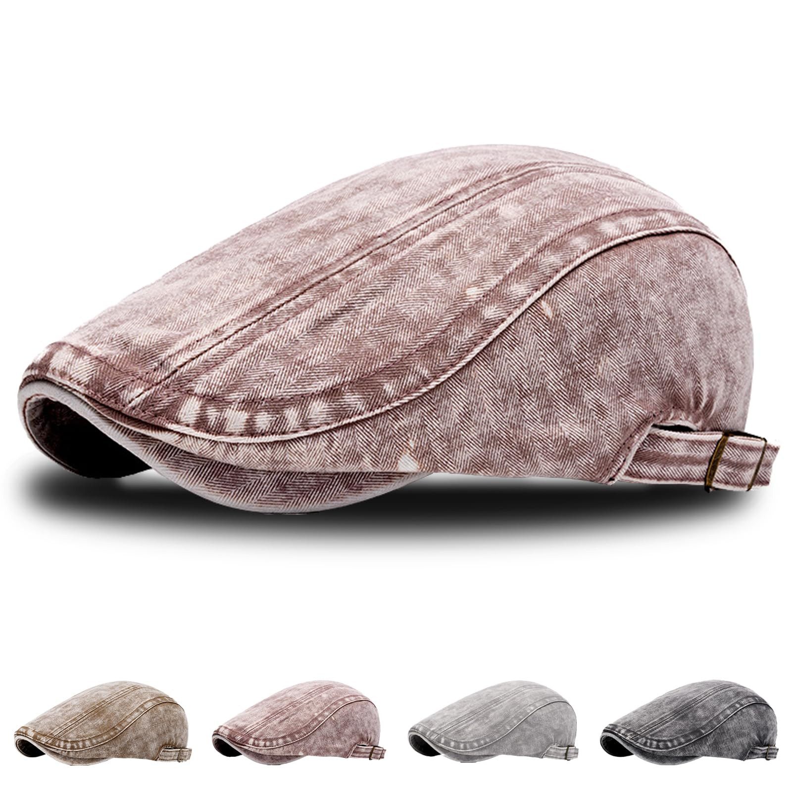 Zaewry Flat Cap Schiebermütze Herren und Männer,Schirmmütze mit Schirm Schiebermütze Barett Cap,Gewaschener Vintage Denim Baskenmütze