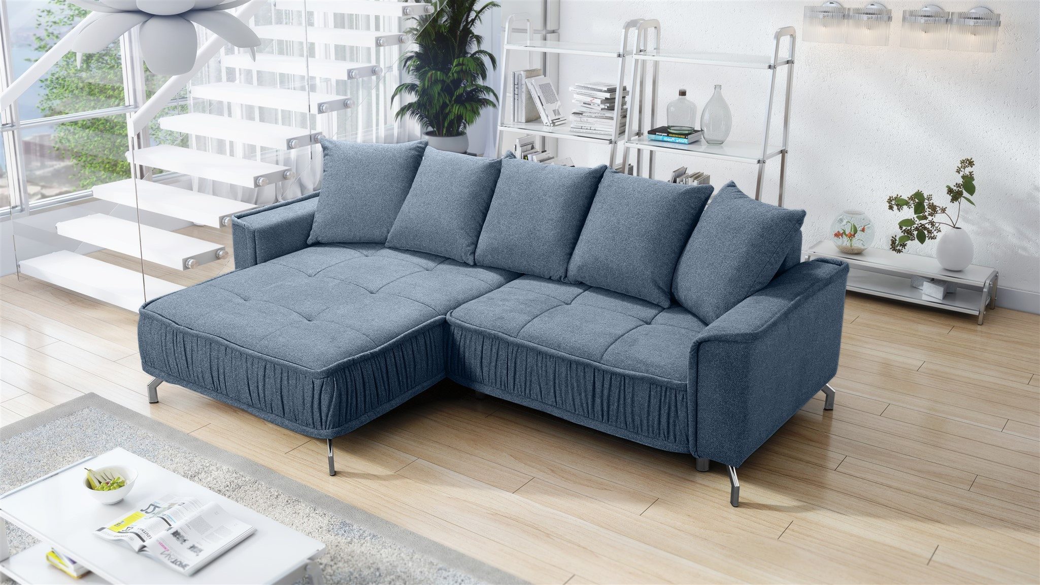 Fun Möbel Ecksofa Schlafsofa Sofa FLORENCE in Stoff, inkl. 5 Rückenkissen, inkl. Schlaffunktion