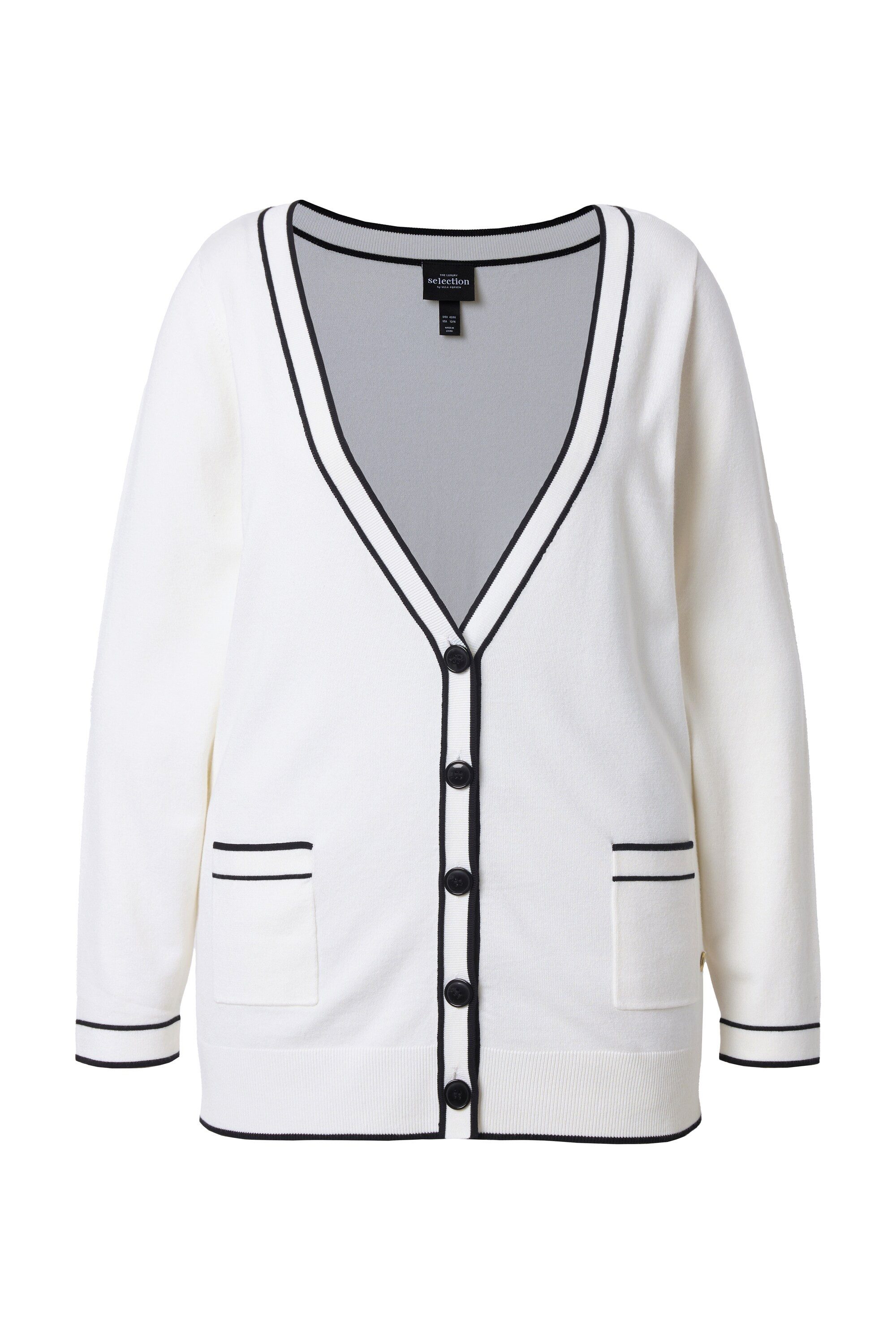 Ulla Popken Strickjacke Twinset-Strickjacke Streifen V-Ausschnitt Langarm