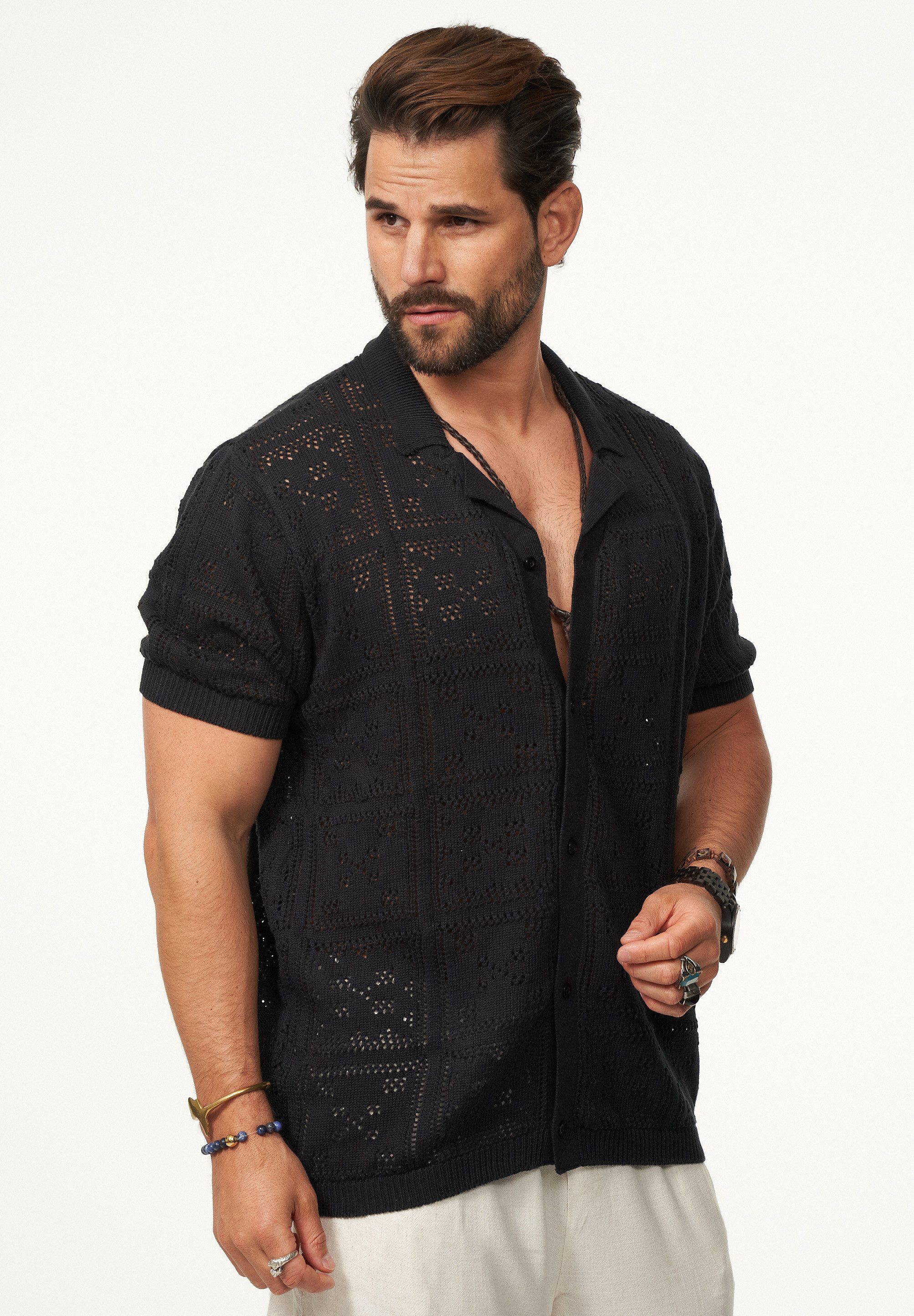 SOULSTAR Poloshirt im Cardigan Vintage Summer-Look Herren Kurzarm Strick Po günstig online kaufen