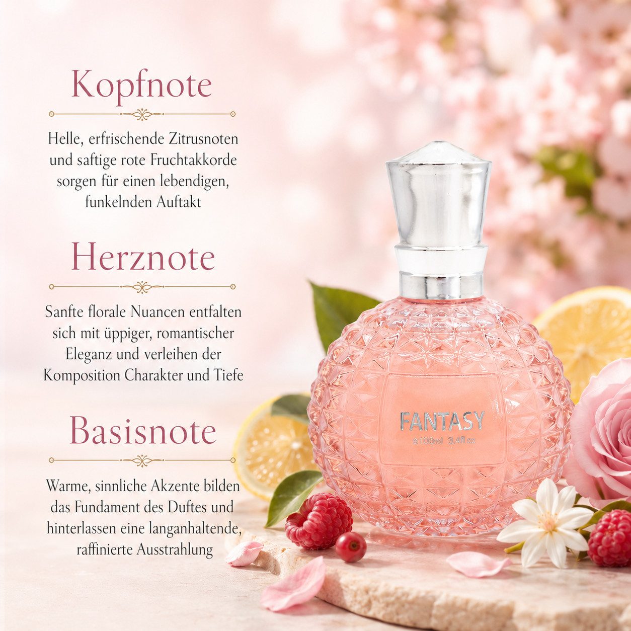 Fine Perfumery London Eau de Parfum Fantasy Pour Femme Fruchtig Blumig EDP 100 ml, Hergestellt in Uk, Dameenduft,Fruchtig