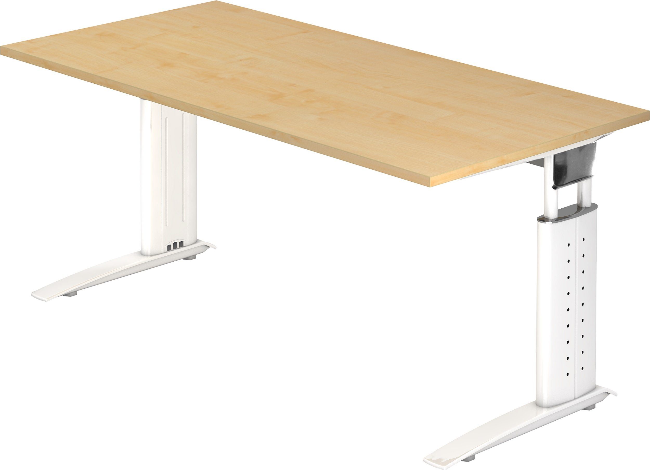 Rechteck: Weiß Schreibtisch Serie-U, Ahorn bümö Gestell: - 80 cm x 160 Schreibtisch - Dekor: