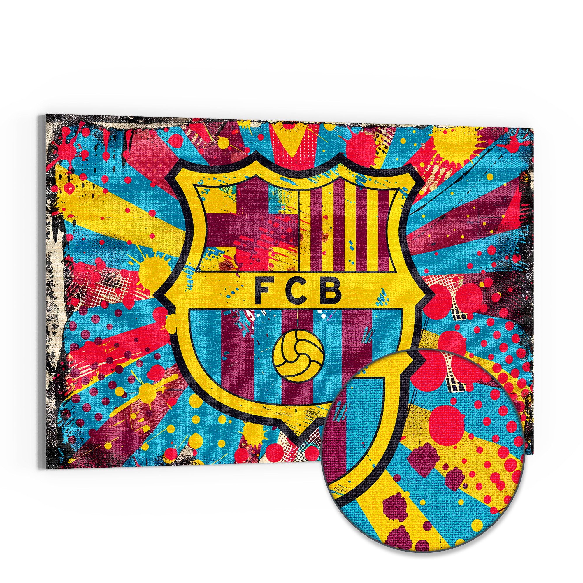 DEQORI Leinwandbild 'Wappen FC Barcelona', 'Wappen FC Barcelona', Hybrid Leinwand Bild Wandbild flach modern
