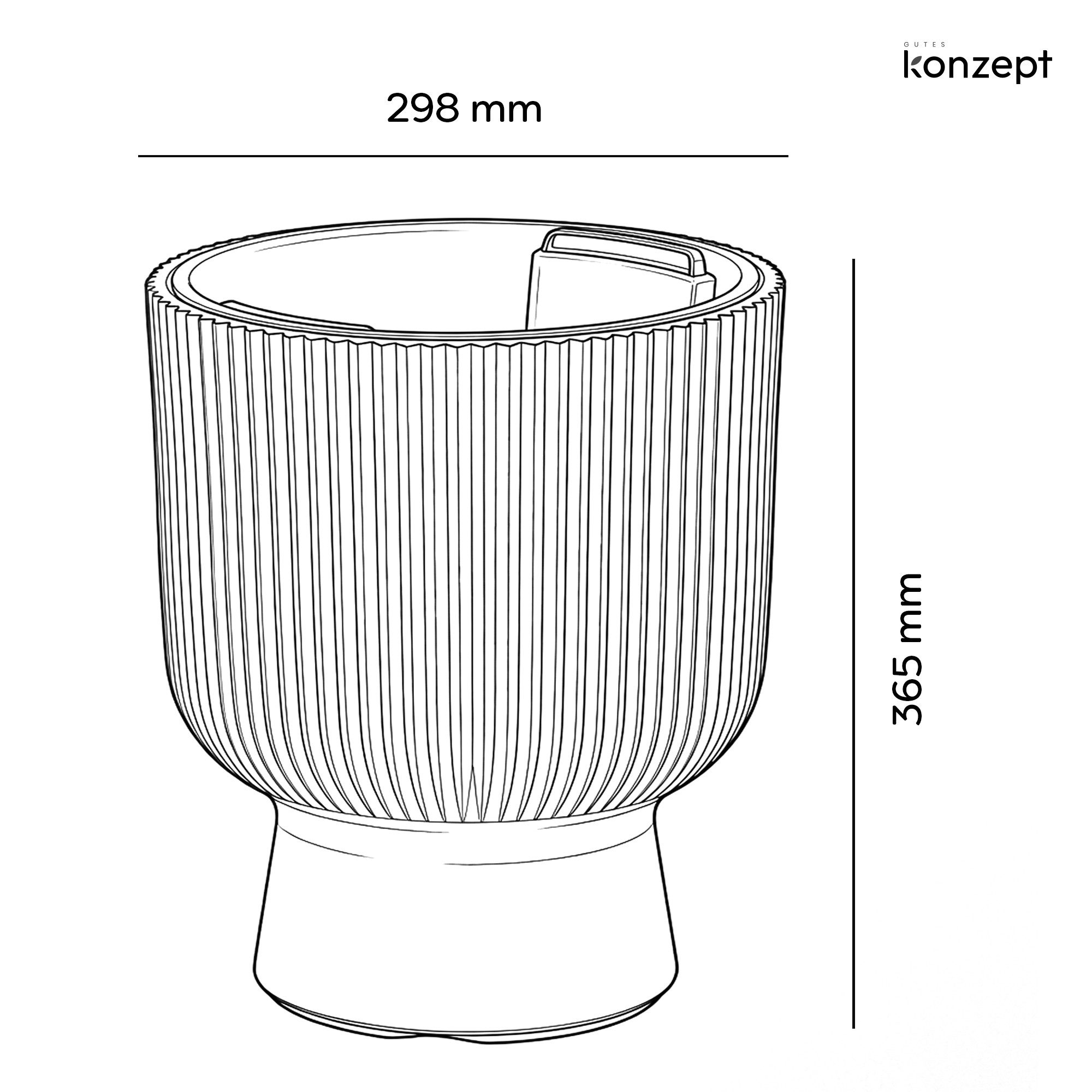 KONZEPT Blumentopf aus Kunststoff mit Einsatz, Ø 30 cm, 18 L, H 36,5 cm, in Rippen-Optik, Rippen-Optik