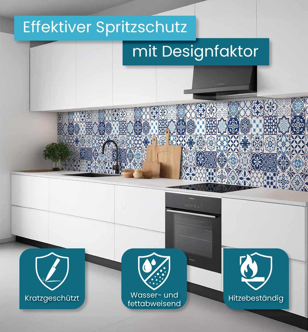 MyMaxxi Küchenrückwand Küchenrückwand selbstklebend Retro blaue Fliesen Spritzschutz Folie, (Klebefolie Küchenrückwand aufgerollt B 60 cm x H 60 cm), Retro blue B 60 cm x H 60 cm