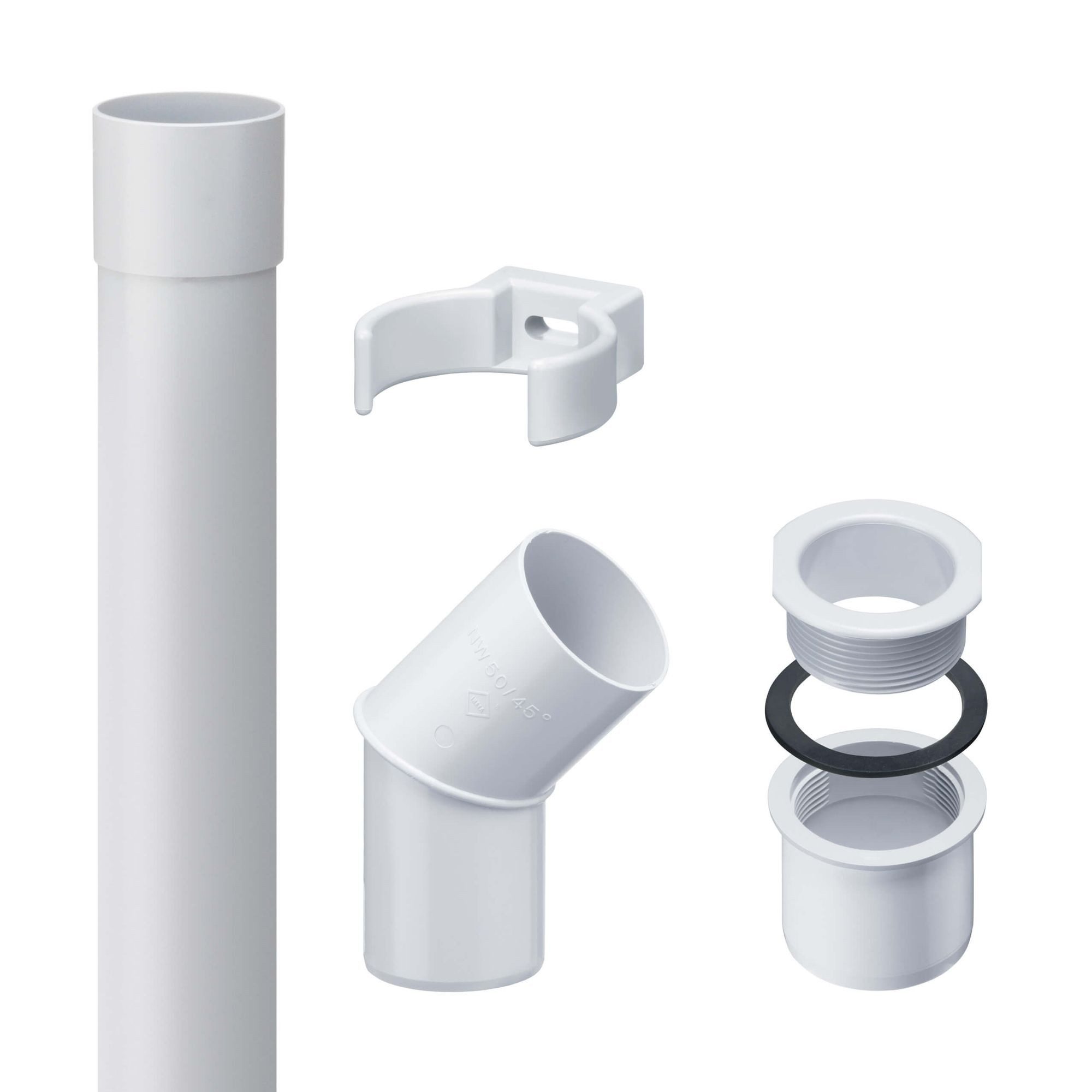 INEFA Regenfallrohr, (2m), Regenrohr-Set aus PVC-U, Dachrinnenzubehör, einfache Steckmontage