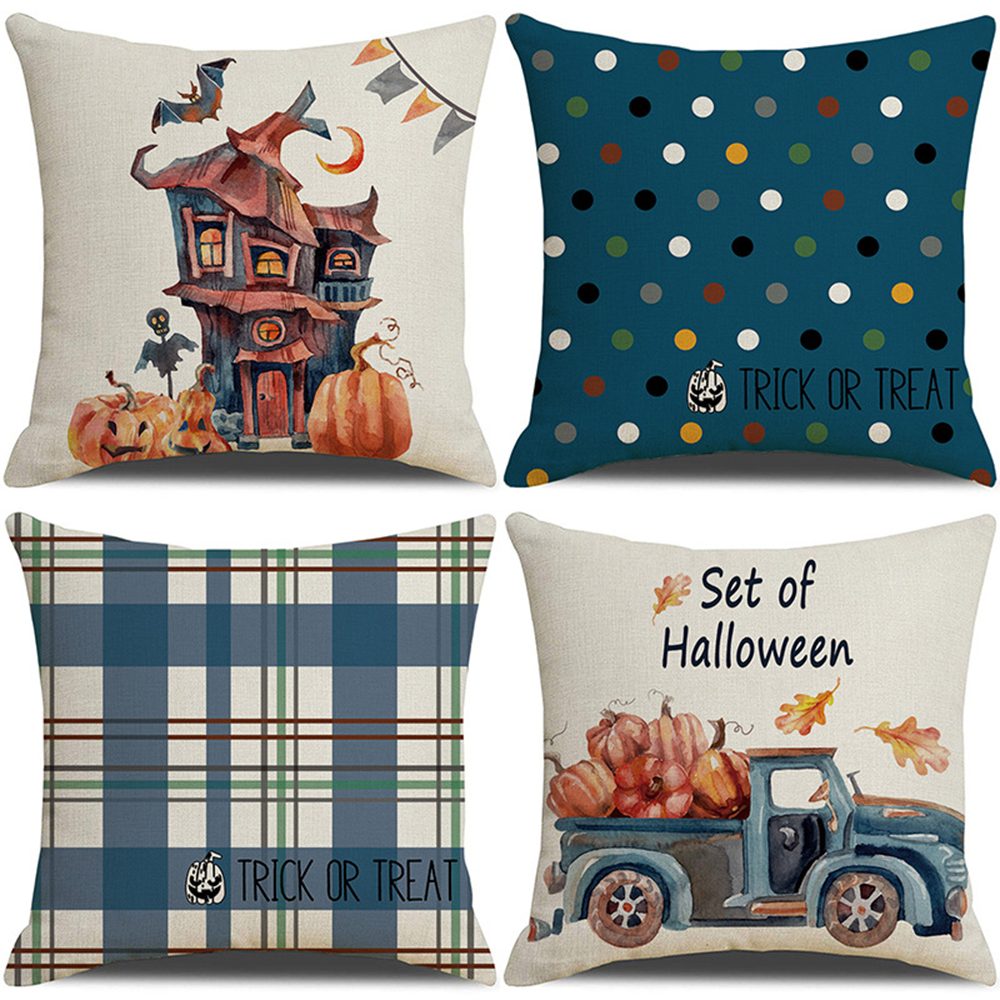 CLTYQ Kissenbezug Halloween Kissenbezug mit Kürbis und Geister-Bezug für Sofa und Bett, (4 Stück), Sofakissen Couchkissen für Halloween Weihnachten Kissenbezüge