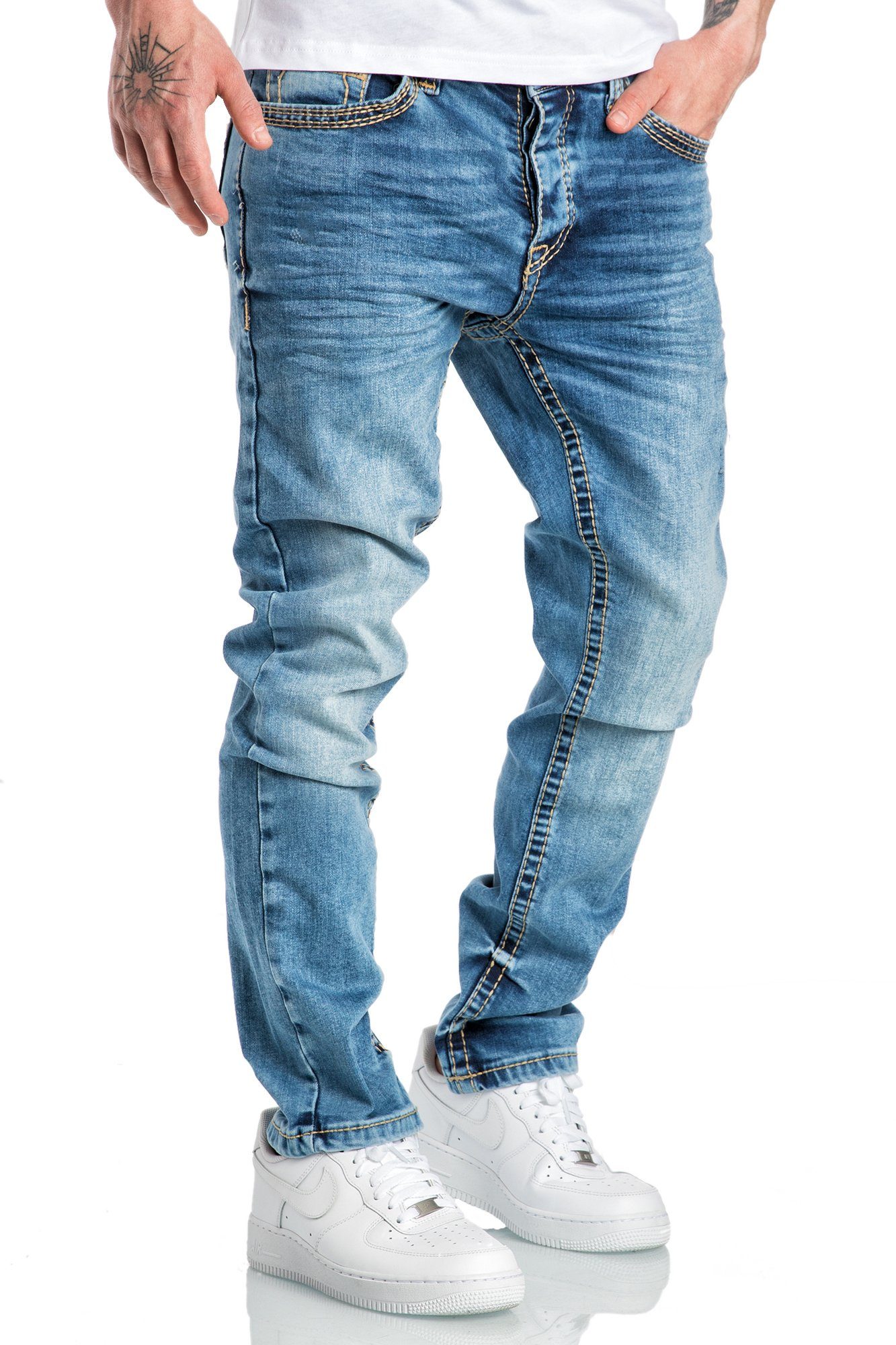 Slim Denim Hose Amaci&Sons Nähte Regular Regular Hellblau Stretch-Jeans Dicke Herren Jeans Fit WORCESTER Slim Classic