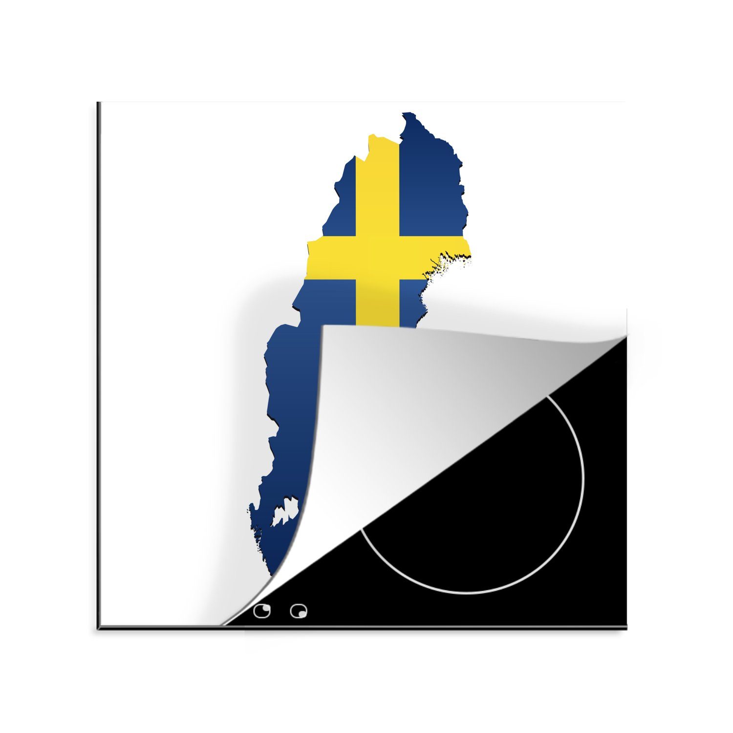 MuchoWow Herdblende-/Abdeckplatte Illustration der Flagge von Schweden in Form des Landes, Vinyl, (1 tlg), 78x78 cm, Ceranfeldabdeckung, Arbeitsplatte für küche