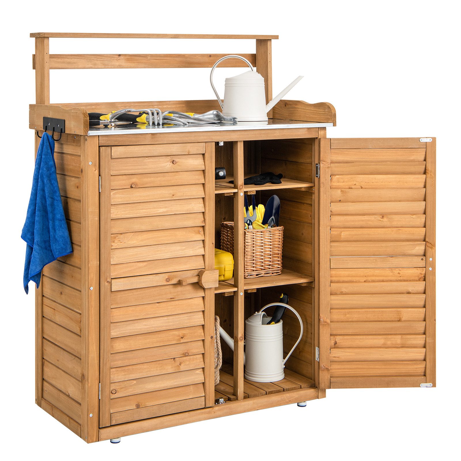 KOMFOTTEU Pflanztisch Gartenschrank, Gartentisch mit Unterschrank, 87 x 45 x 120 cm