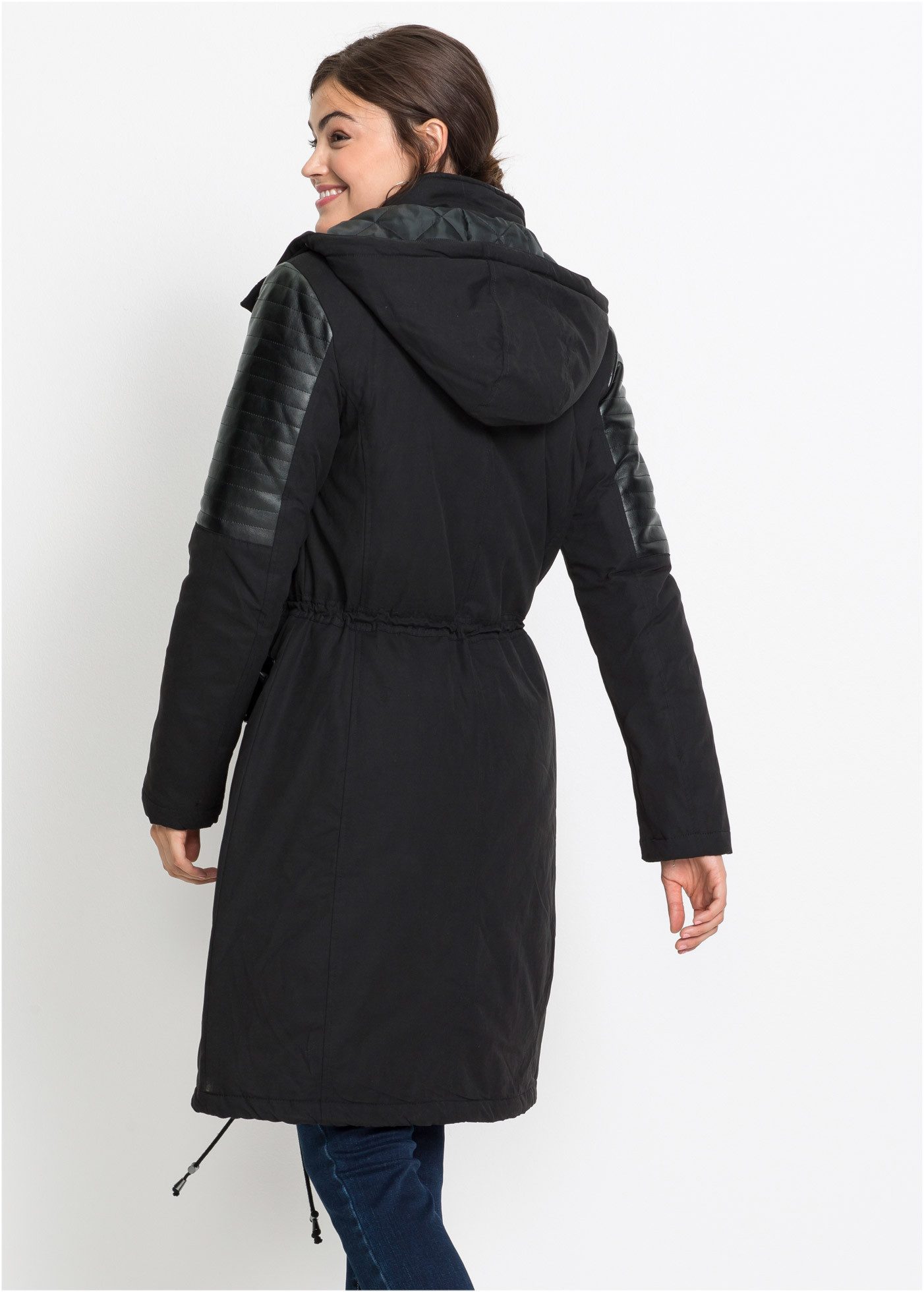 bonprix Langjacke lockerer loose fit, mit großer abnehmbarer Kapuze, hoher Stehkragen