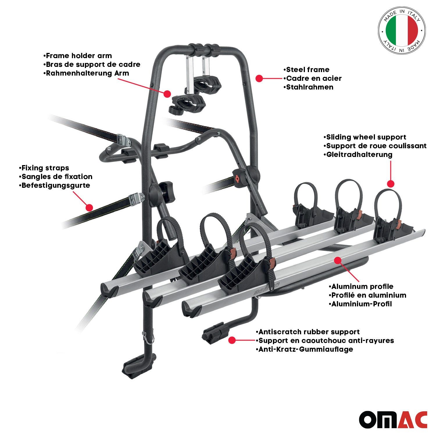 OMAC Heckfahrradträger Fahrradträger für Heckklappe E Bike Volvo V60 3 Fahrräder, Faltbar, Abnehmbar, Leichtgewichtig