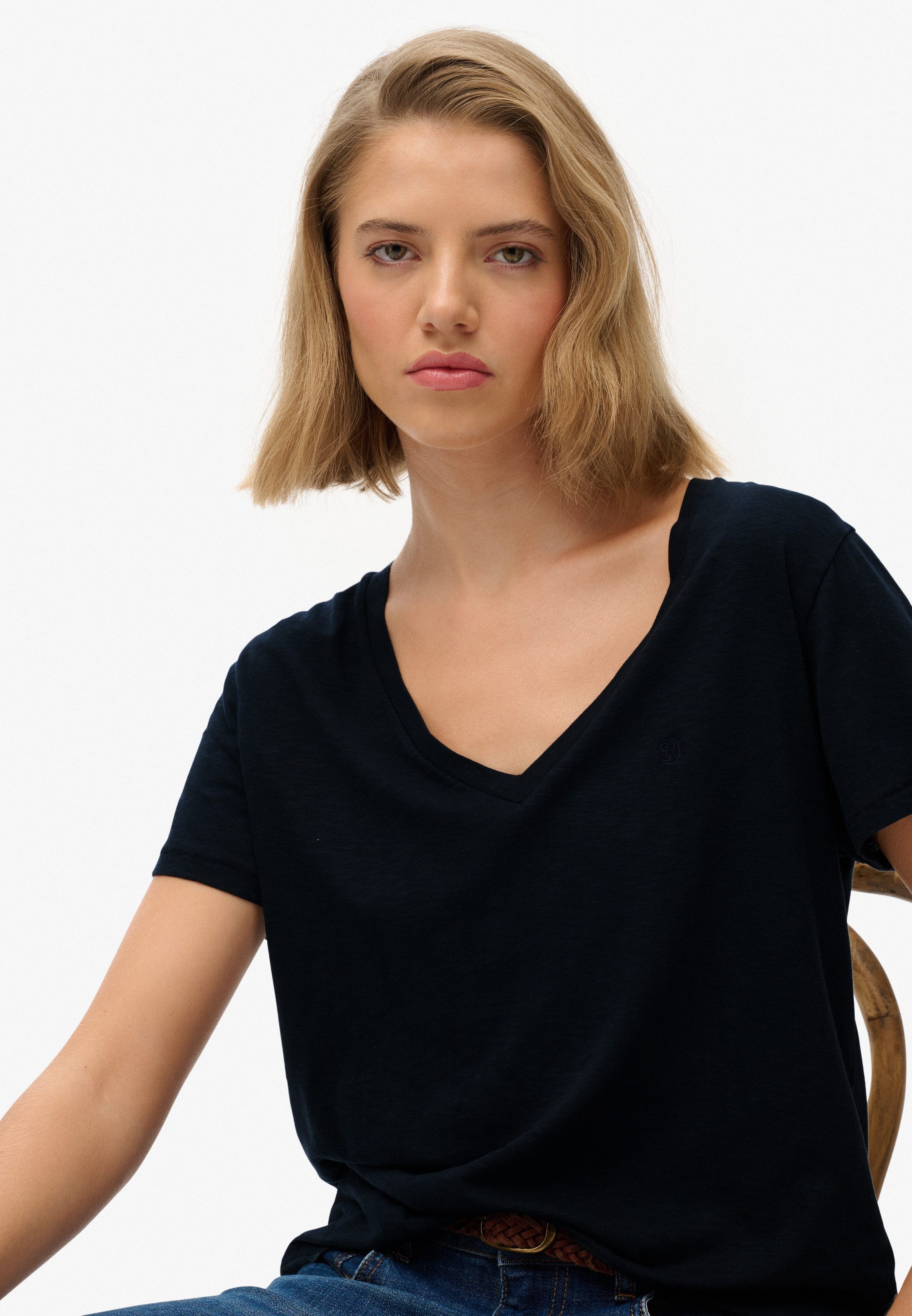 Superdry T-Shirt STUDIOS SLUB EMB VEE TEE Baumwollmischung, relaxed fit günstig online kaufen