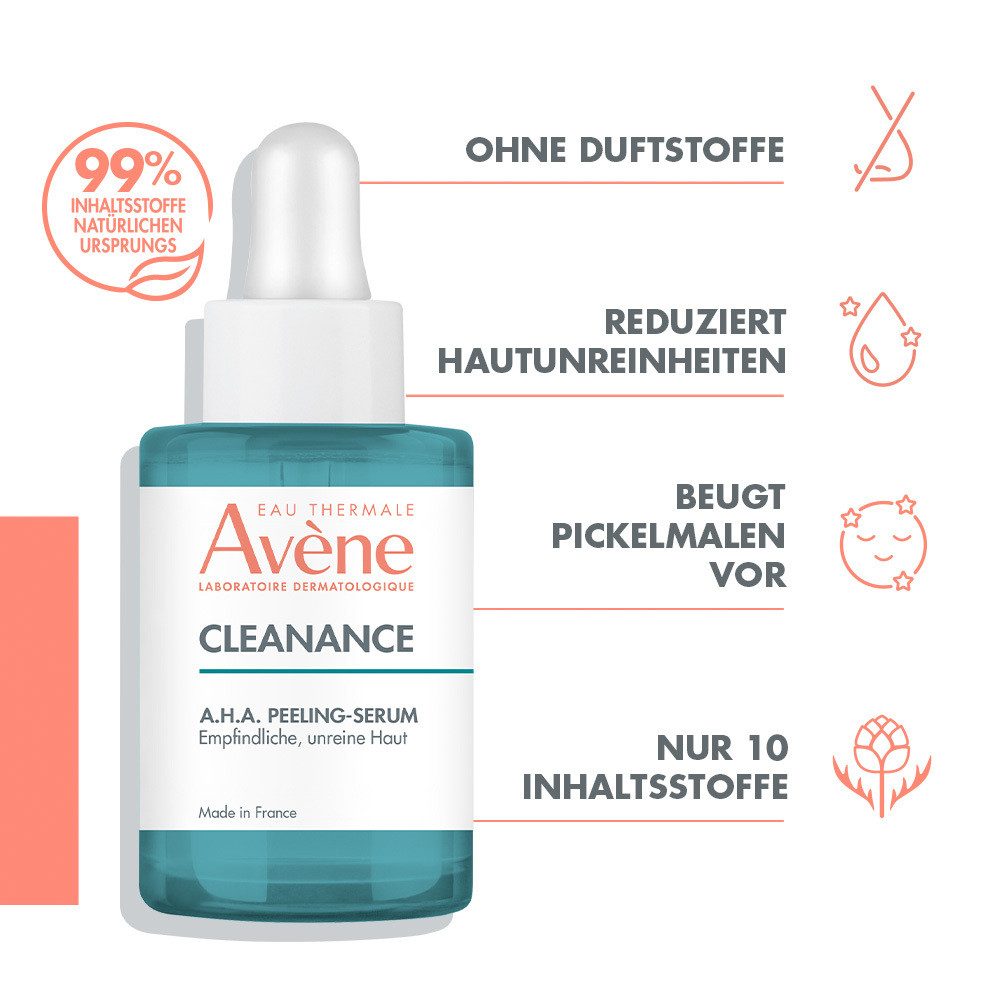 Avene Gesichtsserum Cleanance A.H.A. Peeling-Serum -, reduziert effektiv Pickel und Mitesser