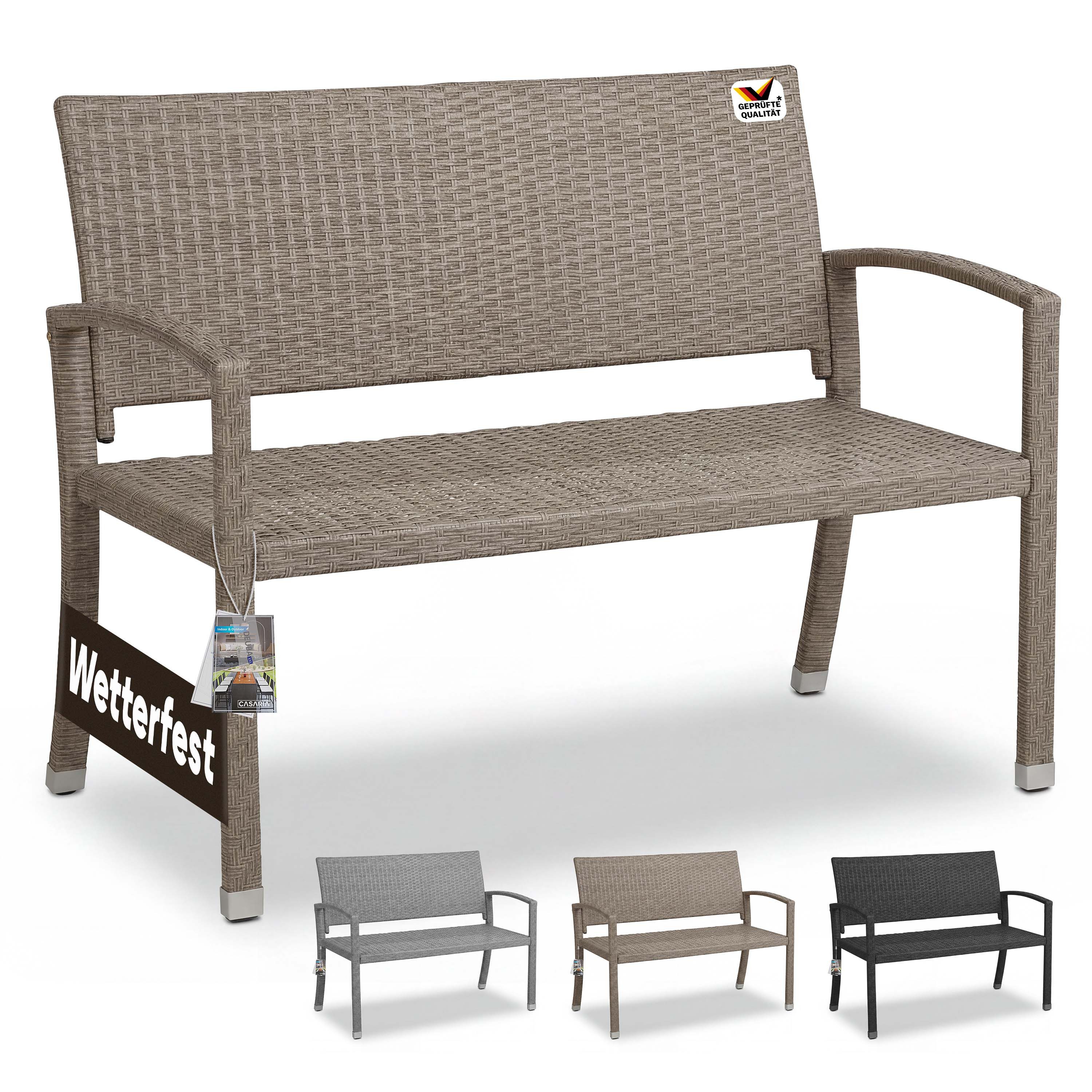 Casaria Gartenbank, Sitzbank Wetterfest 320kg Belastbar Garten Bank Polyrattan Creme