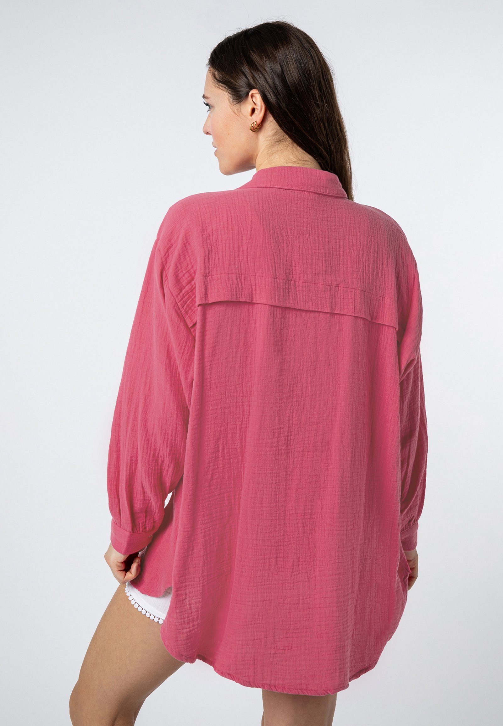 SUBLEVEL Langarmbluse Damen Musselinbluse langarm mit Kentkragen Oversizebl günstig online kaufen