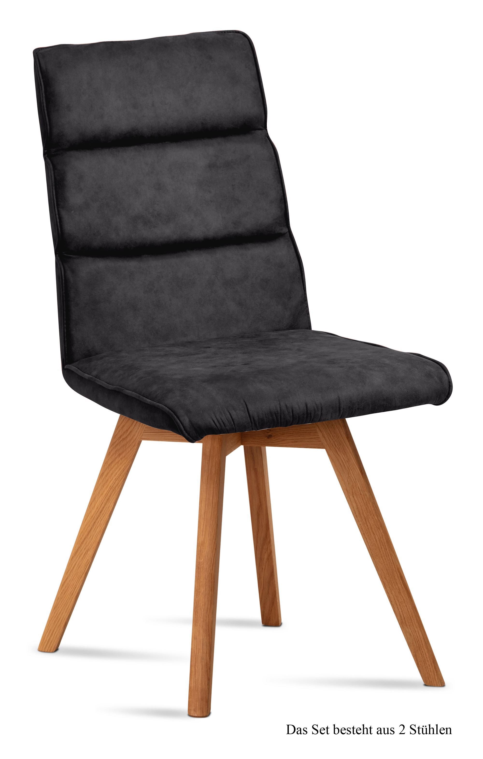 58 aufm Kessel Esszimmerstuhl Küchenstuhl (2er-Set) Dixie 47x92x60 Eiche geölt/Khaki (Lieferung bis Verwendungsstelle, 2 St), Stabiles Gestell aus Massivholz pflegeleichter Bezug aus Microfaser