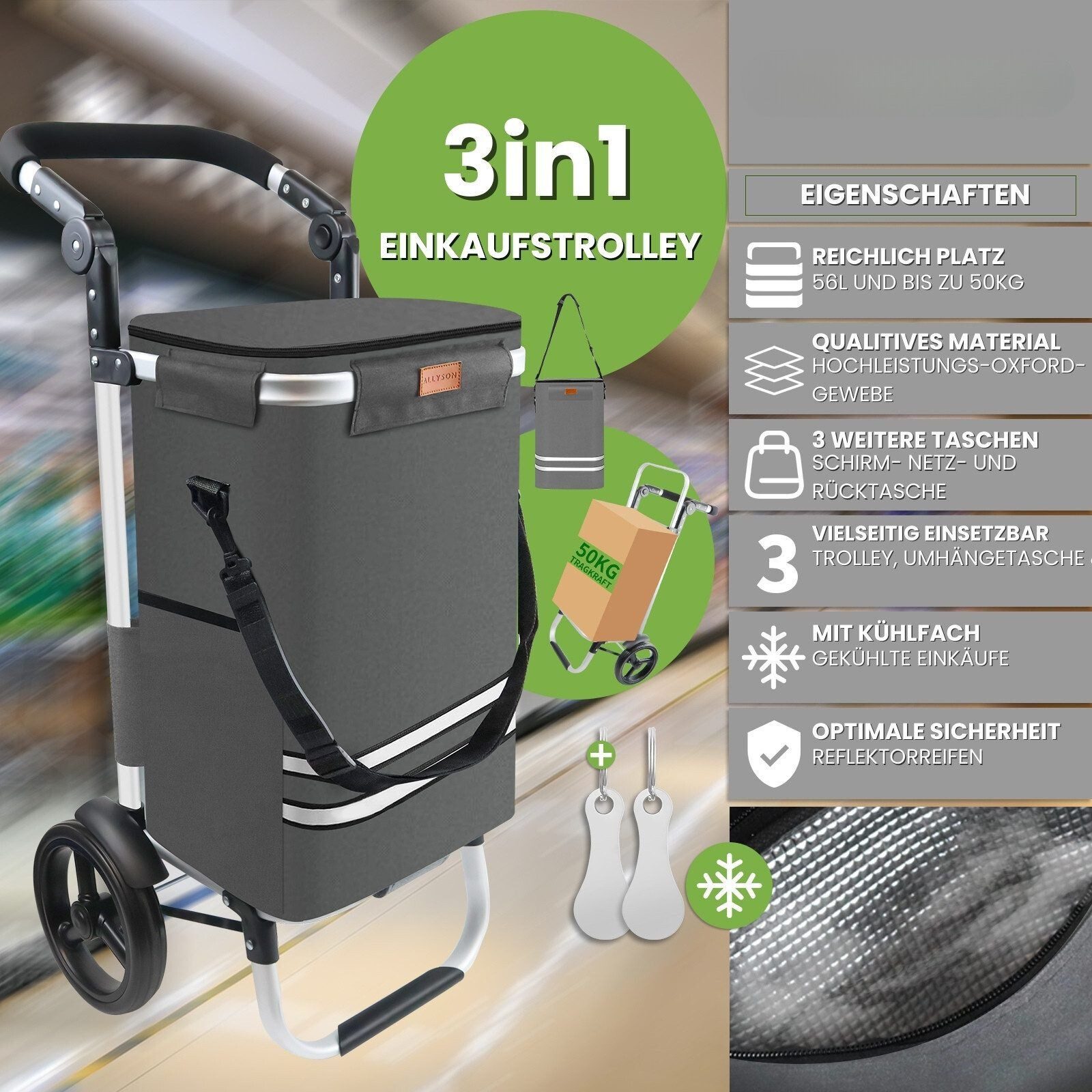 Allyson Einkaufstrolley Einkaufswagen klappbar, Einkauftrolley mit günstig online kaufen