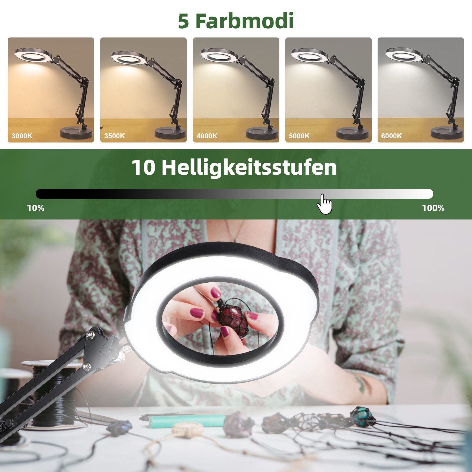 QUBEBU LED Schreibtischlampe Dimmbar Klemmlampe 10x Lupenleuchte Lupenlampe günstig online kaufen