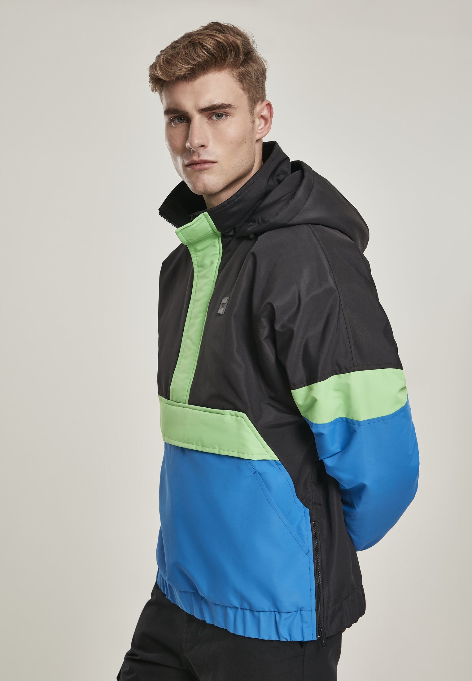 URBAN CLASSICS Outdoorjacke Herren 3-Tone Over (1-St) Mix Jacket Pull Neon black/cobaltblue