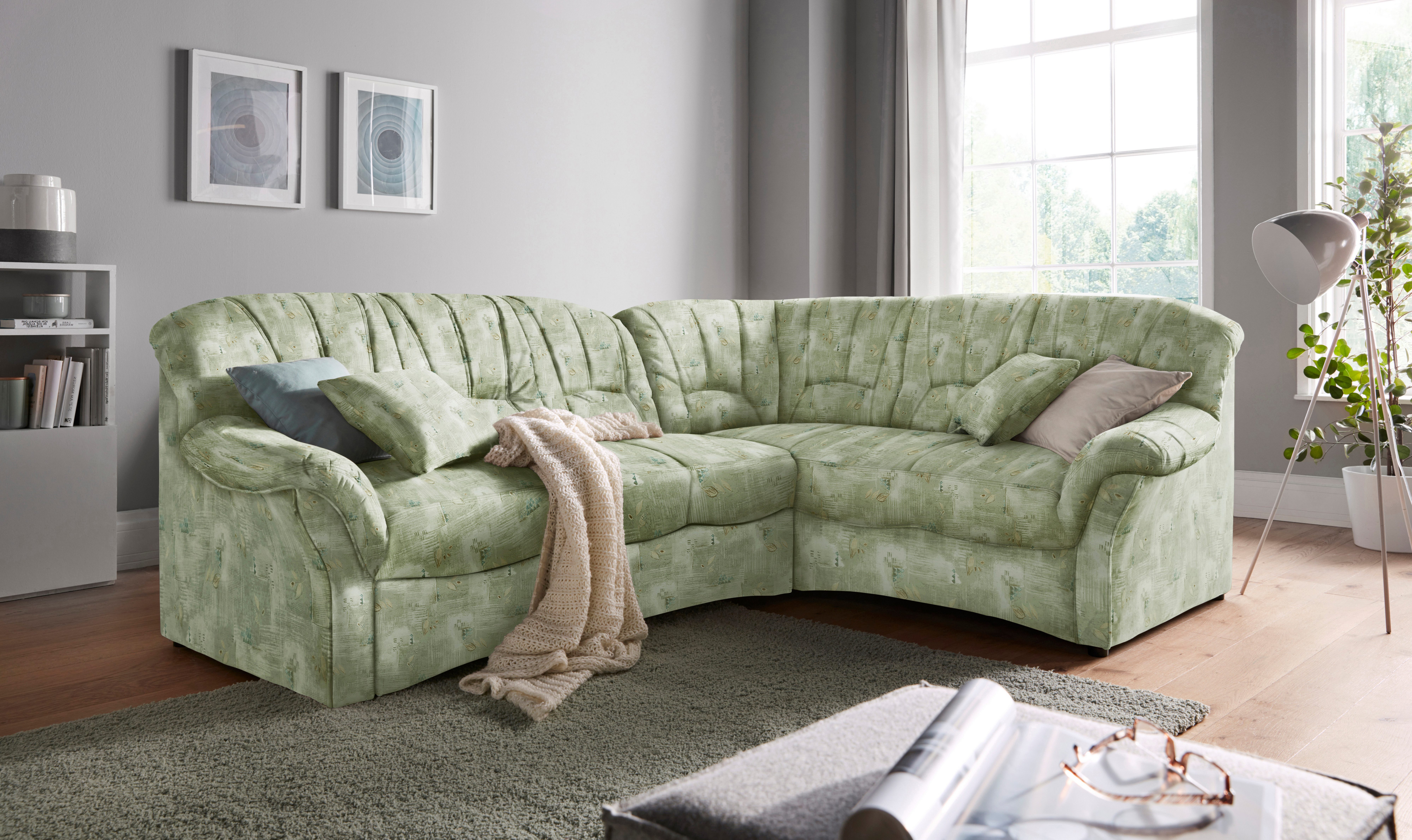 DOMO collection Ecksofa Bahia L-Form, B/T: 256/200 cm, belastbar bis 140kg/Sitz, mit Federkern, Microfaser, natur