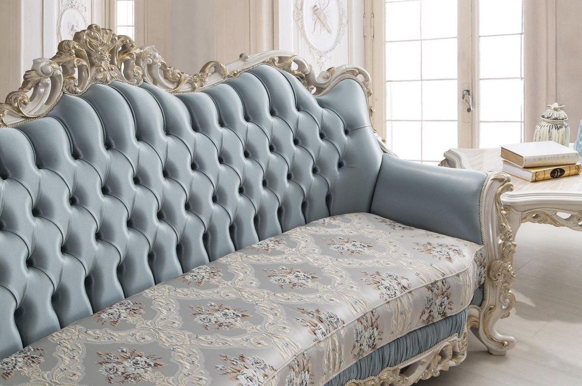 120 Weiß Hellblau cm - Sofa / Luxus / Wohnzimmer Barock dekorativen / Möbel 90 Padrino Barock x Edle 240 Kissen Wohnzimmer mit Gold x Sofa H. Creme Casa