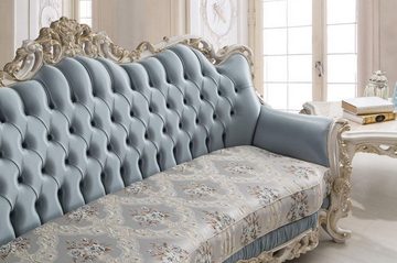 Casa Padrino Sofa Luxus Barock Wohnzimmer Sofa mit dekorativen Kissen Hellblau / Creme / Weiß / Gold 240 x 90 x H. 120 cm - Edle Barock Wohnzimmer Möbel