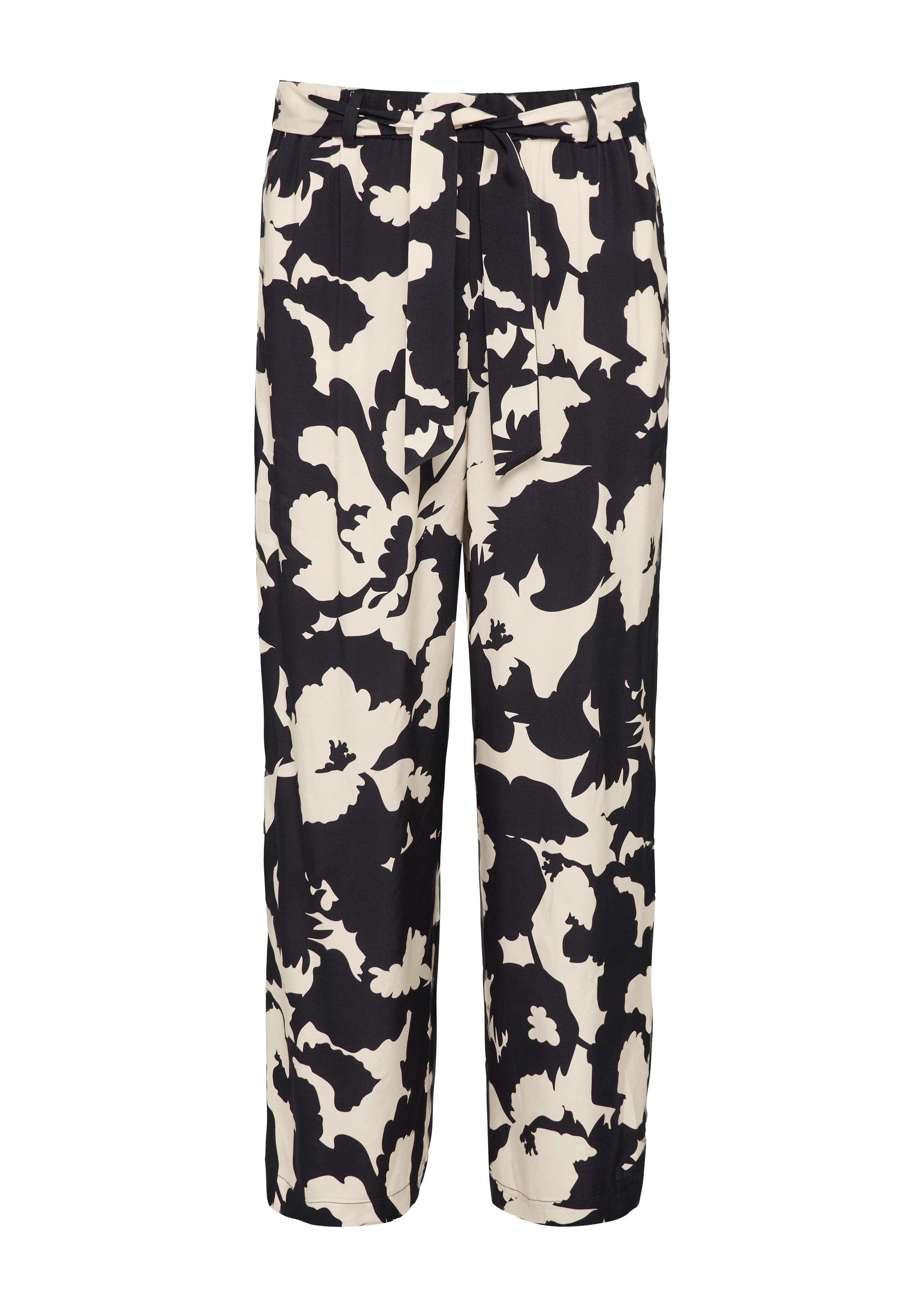 comma Chinos Hose Verkürzte Hose mit Bindegürtel aus Viskose