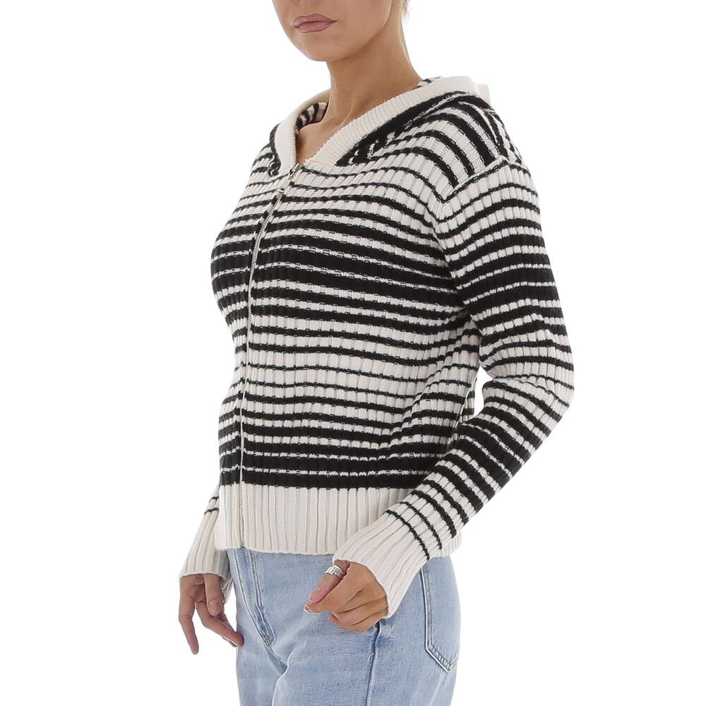 Ital-Design Strickpullover Damen Freizeit (81575119) Kapuze Gestreift Stretch Strickpullover in Weiß