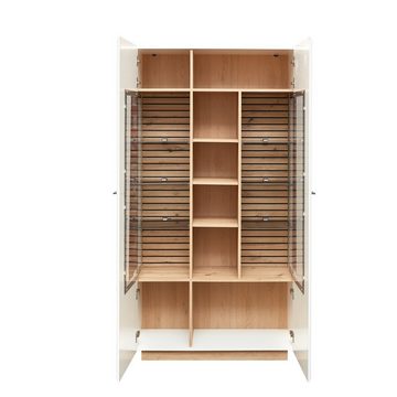 Lomadox Vitrine FALLON-55 Vitrinenschrank, weiß mit Eiche, 98cm breit