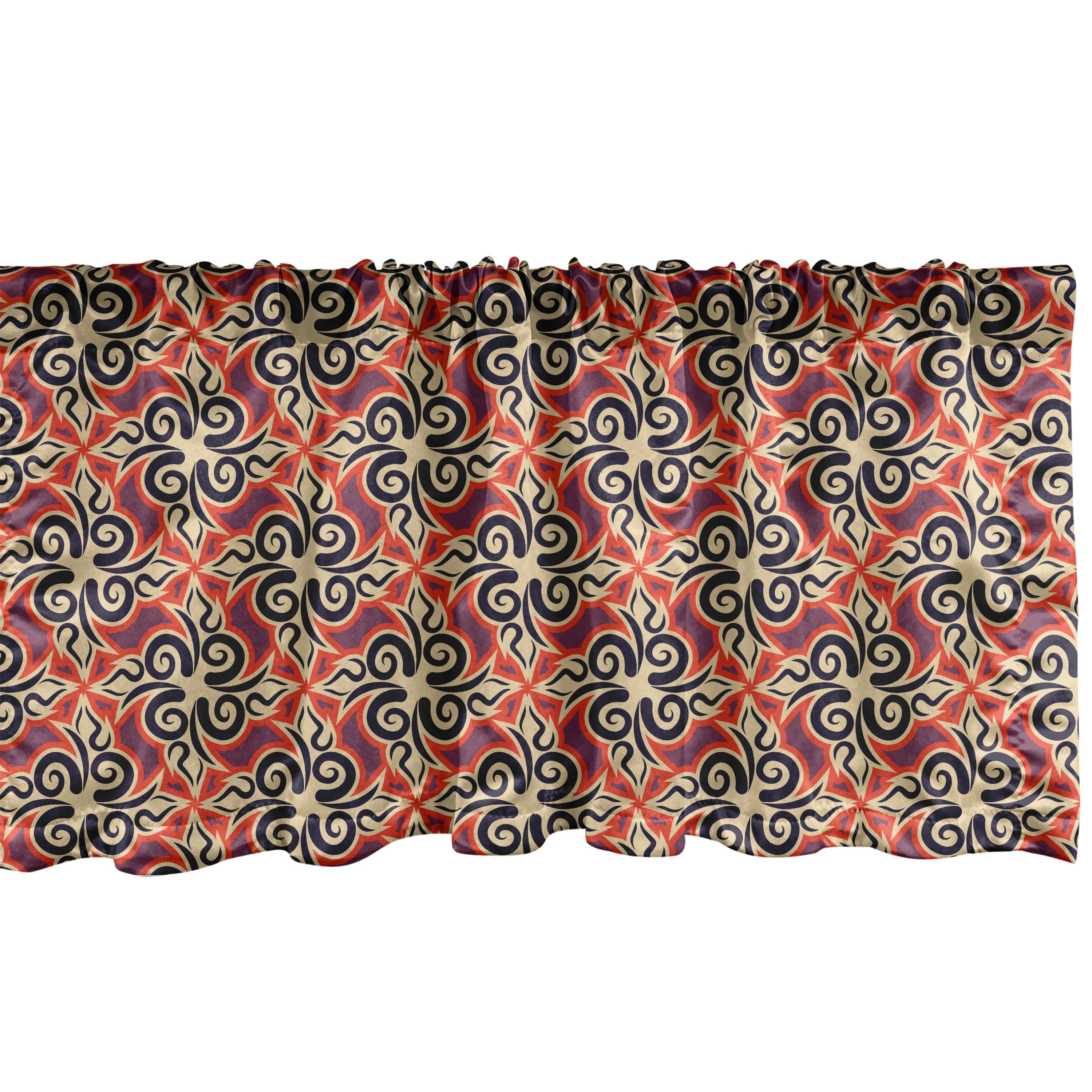 Scheibengardine Vorhang Volant für Küche Schlafzimmer Dekor mit Stangentasche, Abakuhaus, Microfaser, Ethnisch Usbekisch Motive Kunst